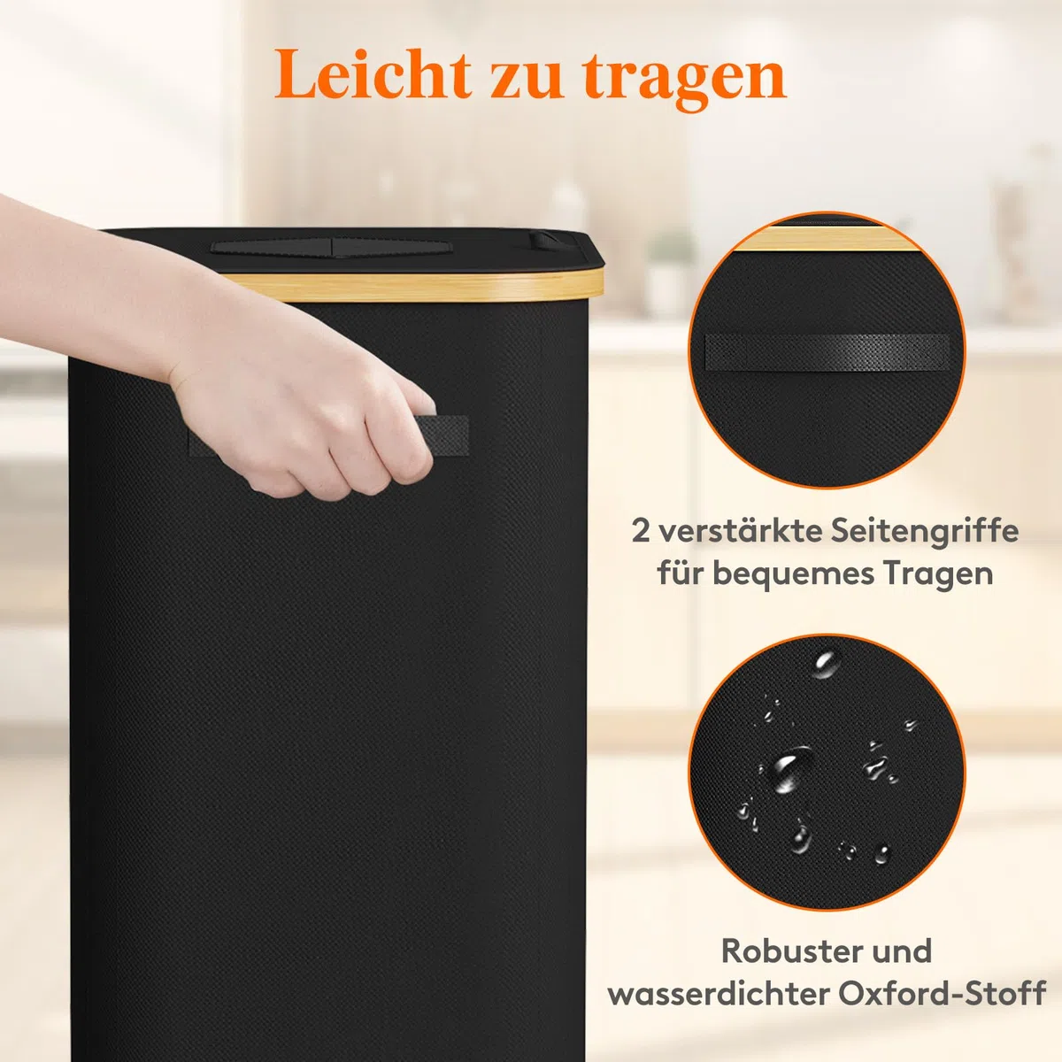 Lifewit Pfandflaschen Sammelbehälter mit Deckel, 105L Bambus Groß Leergut Sammelbehälte, Altglas Aufbewahrung und Pfandflaschen Organizer mit Loch Küche Abstellraum Flaschentasche, Schwarz
