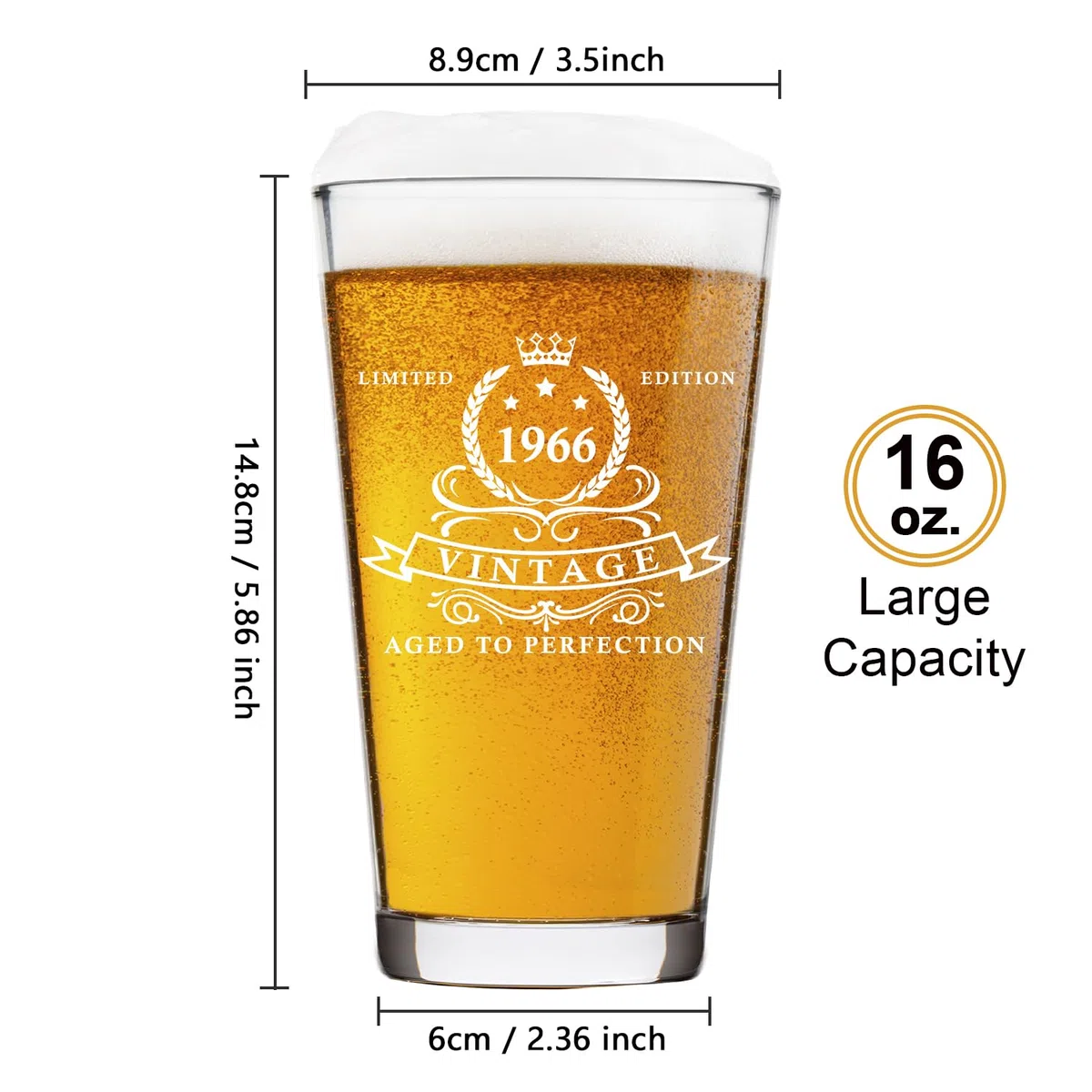 LIGHTEN LIFE Geschenke zum 60. Geburtstag für Männer 450 ml, 1966-Bierglas in Fassbox, Geschenkideen zum 60. Geburtstag,1966-60.-Bierglas für 60 Jahre alten Vater,Ehemann