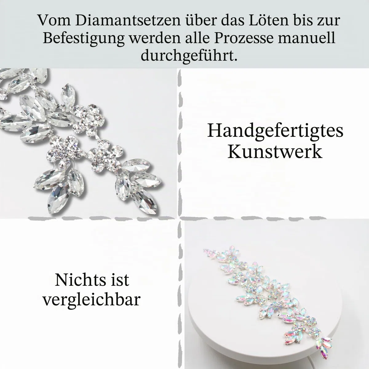 PEARLY JUN Handgefertigte Strass-Applikation Flower Glass Rhinestone Applique Näh-Applikationsaufnäher mit Kristallen Strass-Applikation für Brautkleid DIY-Taschen Dekoration für Kleider handnähte