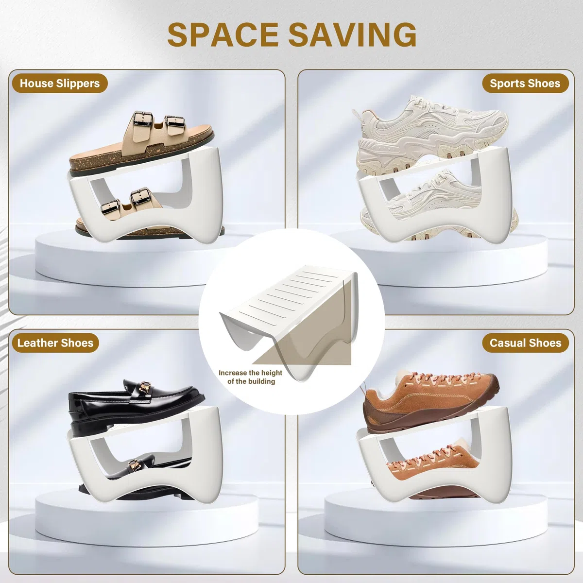 FIVMEN 10 Stück Schuhstapler PP Anti-rutsch Schuhschlitz Schuhregale Platzsparend Schuh Organizer Schuhaufbewahrung Doppelschicht Schuhorganizer Schrank, Weiß
