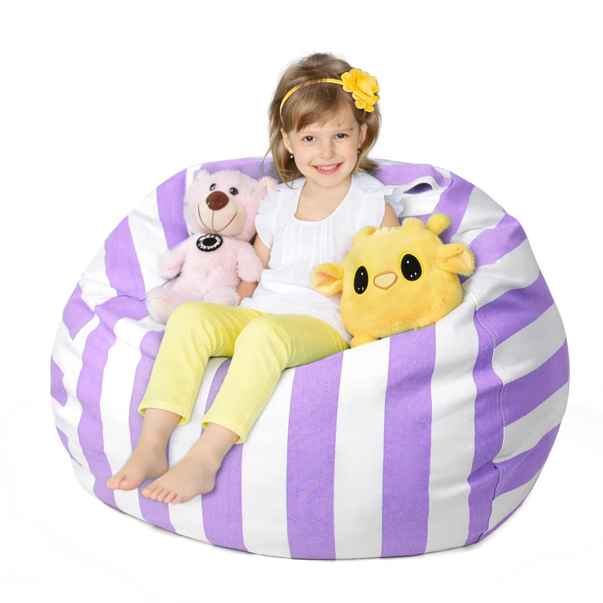 38" Sitzsack Kinder, Extra Groß Stofftier Kuscheltier Aufbewahrung, Bequemer Sitzsack Canvas für Schlafzimmer, Kinderzimmer, Spielzimmer(Lila)
