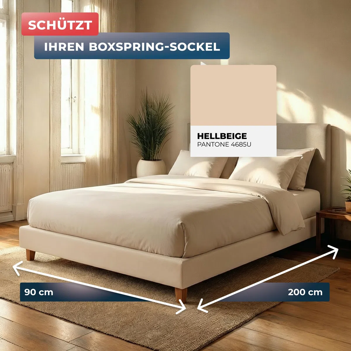 Wrappybag Boxspring Bettumrandung 90 x 200 mit Gummibändern – Neuer Look für Ihren Alten Boxspring-Sockel – Farbe Hellbeige - Betthusse in 6 Größen Verfügbar