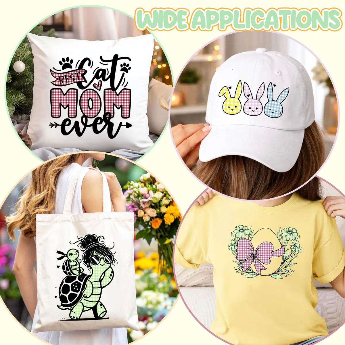 Tintnut Easter Lichtfarbige Plotterfolie Textil Ostern Kariert Iron on Folie Heat Transfer Vinyl 12 Stück 12"x10" Flexfolie Plotter Textil für Kleidung Taschen,Kompatibel mit Allen Schneide Maschinen