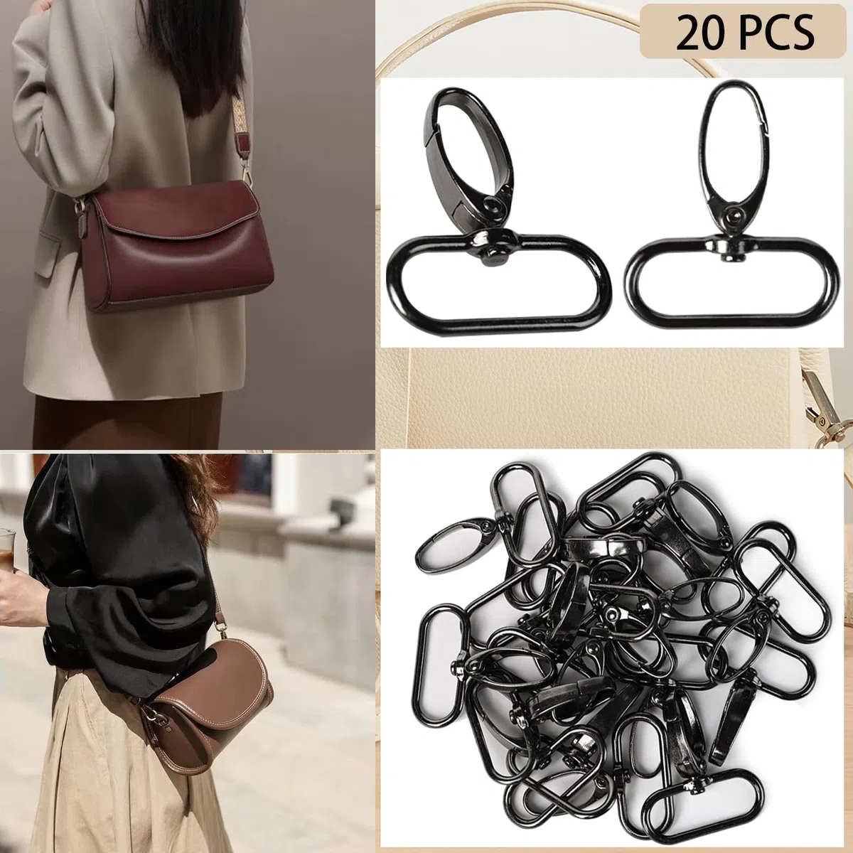 100 Stück Karabinerhaken mit Drehgelenk Kits,Taschenzubehör Zum Nähen,Enthält 20 Stück Karabiner Schlüsselanhänger,40 Stück D Ring,40 Stück Triglide Schiebeschnalle