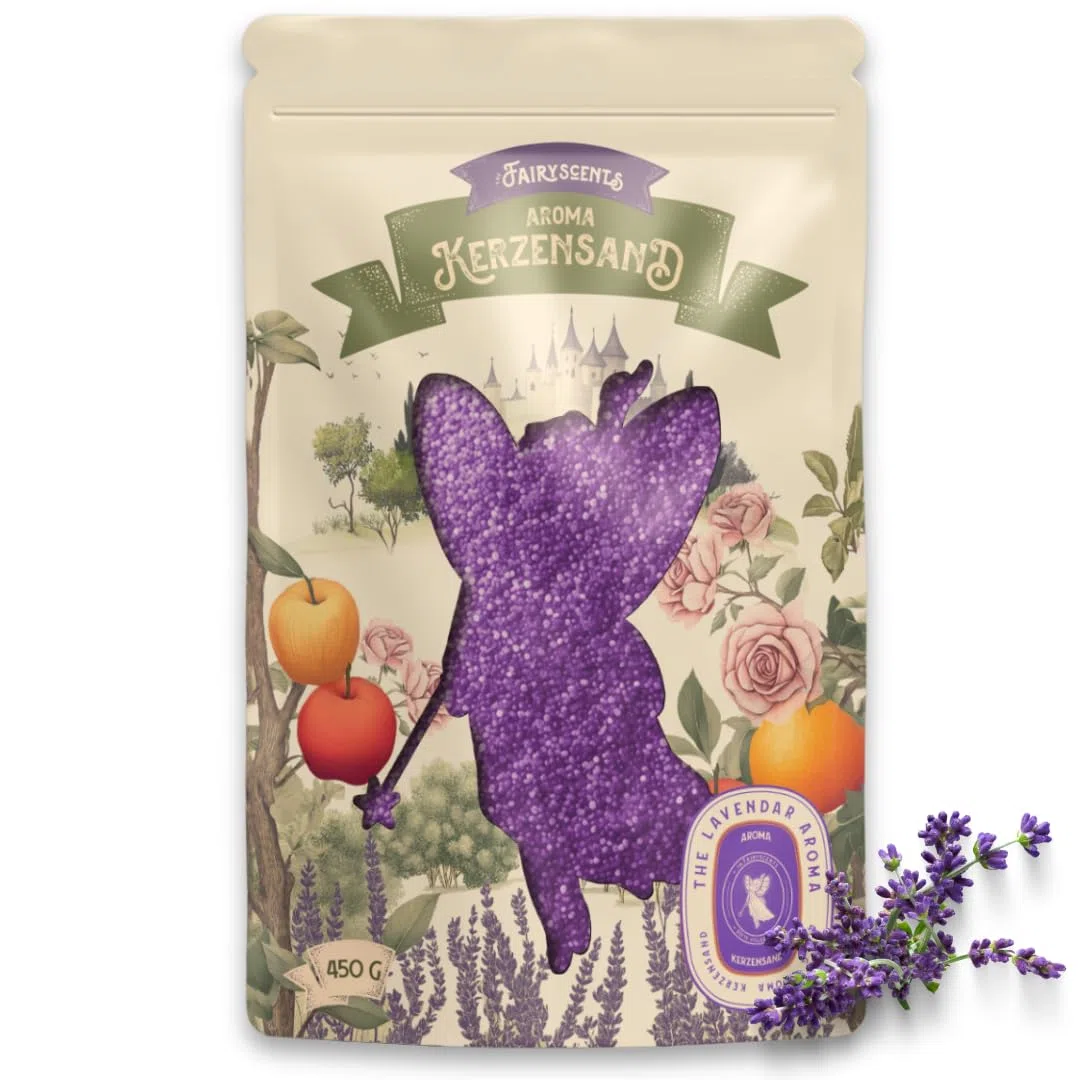 Kerzensand mit Duft – 450g Kerzenwachs Granulat + 3 Dochte – Kerzensand mit Docht – Lavendelzauber DIY Duftkerzen selber Machen