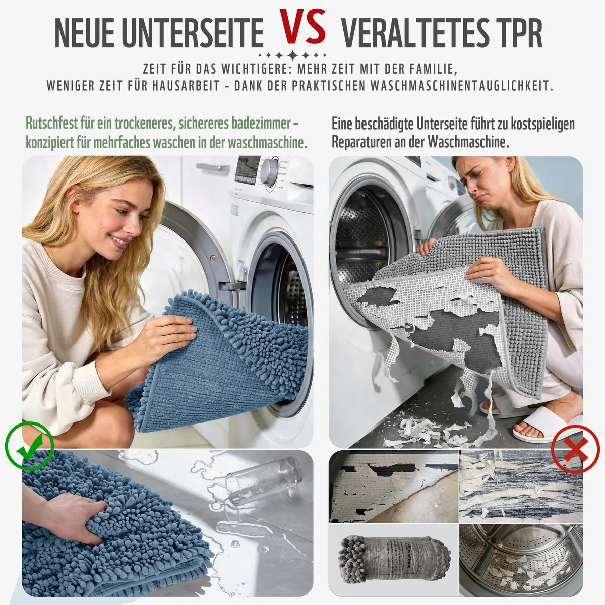 Yimobra Chenille Badematte rutschfest - Weicher Badvorleger Maschinenwaschbar - Mikrofaser Absorbent Badteppich, für Dusche und Badezimmer, 43 x 61 cm, Denim Blau