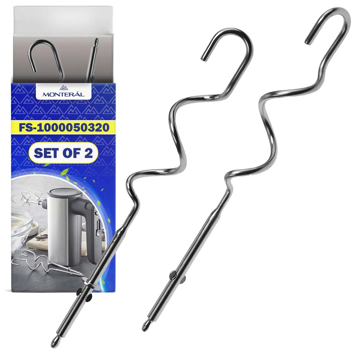 2 Stück Knethaken Handmixer mit Originalcode FS-1000050320 FS1000050320 für Wmf Kult X Handrührgerät - Garantie 10 Jahre - MONTERAL