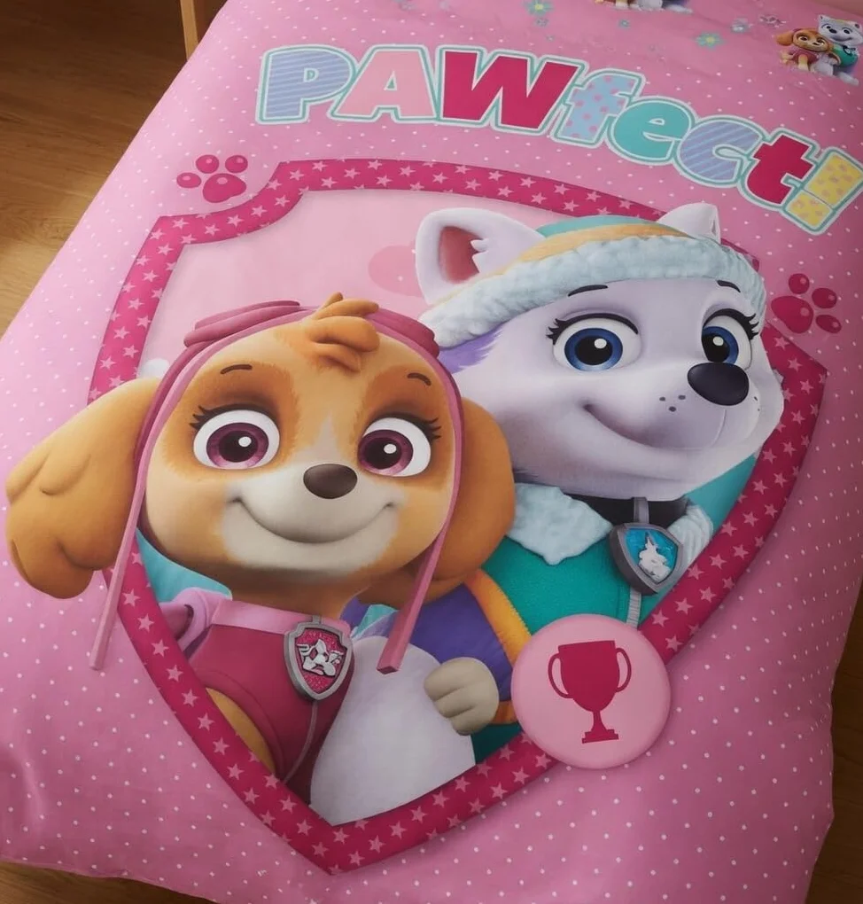 Baby Bettwäsche Set 2tlg. Paw Patrol 100% Baumwolle 100x135 cm, 40x60 cm, Skye und Everest | Wendbare Baby-Bettwäsche | Naturbaumwolle weich atmungsaktiv | Nickelodeon | Mädchen 0-3 | Kinderbett | Maschinenwaschbar