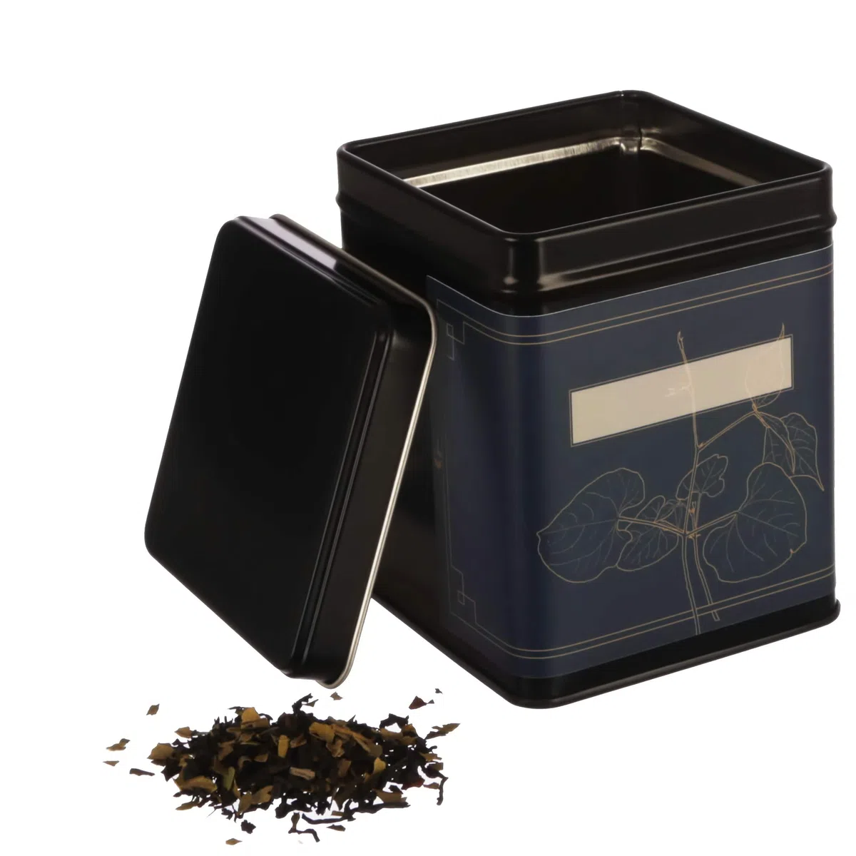6x klassische eckige Teedose, stapelbar, aromadicht aus Metall für je 140g Earl Grey, inkl. 6 florale-Etiketten | 9.8x7.6x7.6 cm (H,B,T) auch ideal als Mehl-, Reis- oder Keksdose