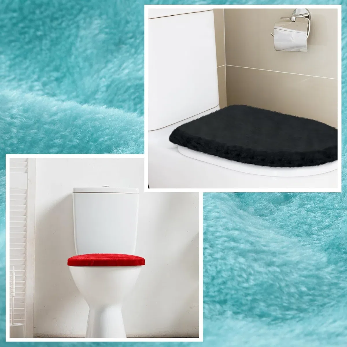 WC-Deckelbezug für Badezimmer - Samt, Weich, Waschbar, Mit Elastischer Unterseite, Passend für Die Meisten Deckel (Leuchtende Farben), 4 Stück