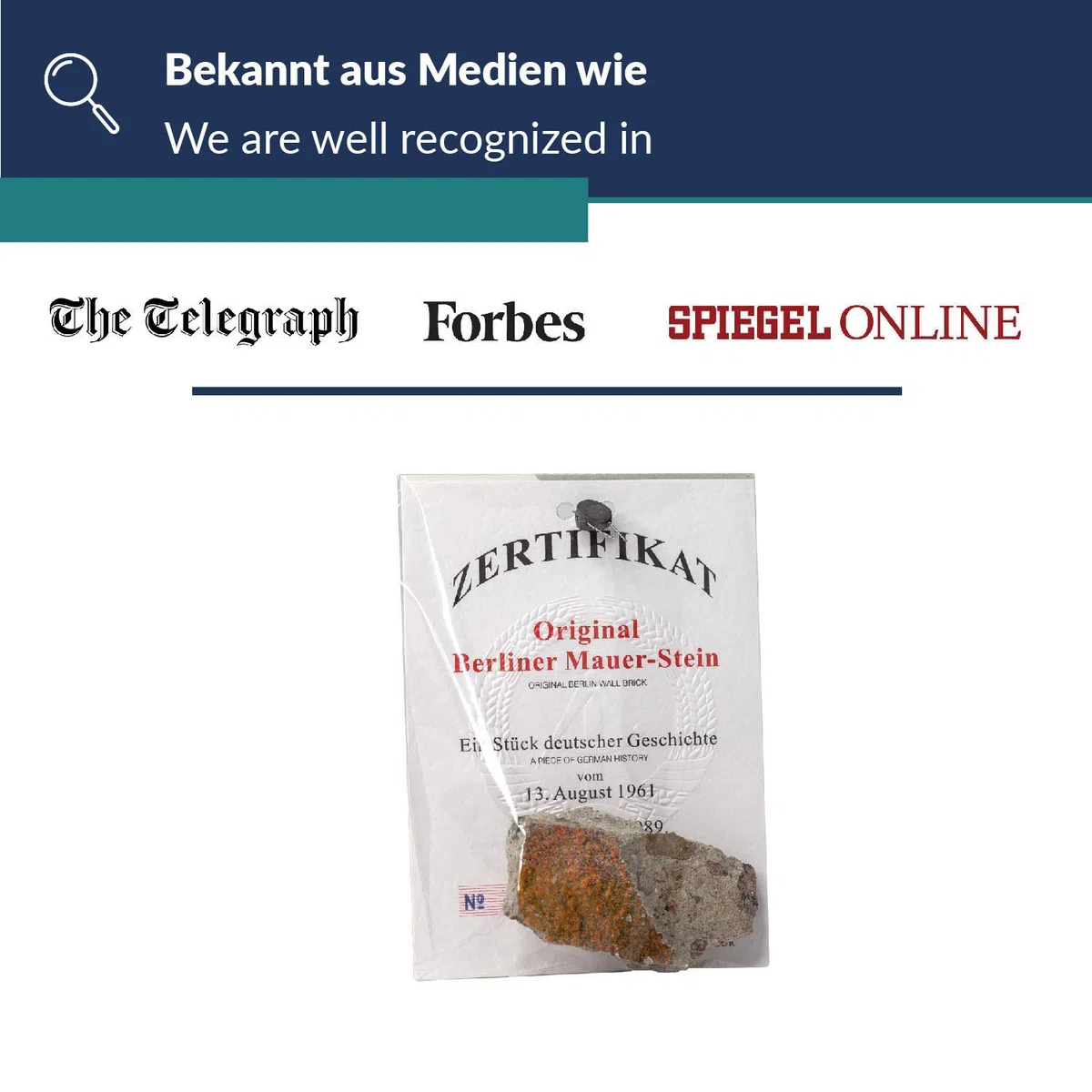 United1871 ORIGINAL Berliner Mauer-Stein | authentisches Stück mit Echtheitszertifikat | Handarbeit direkt aus Berliner Manufaktur