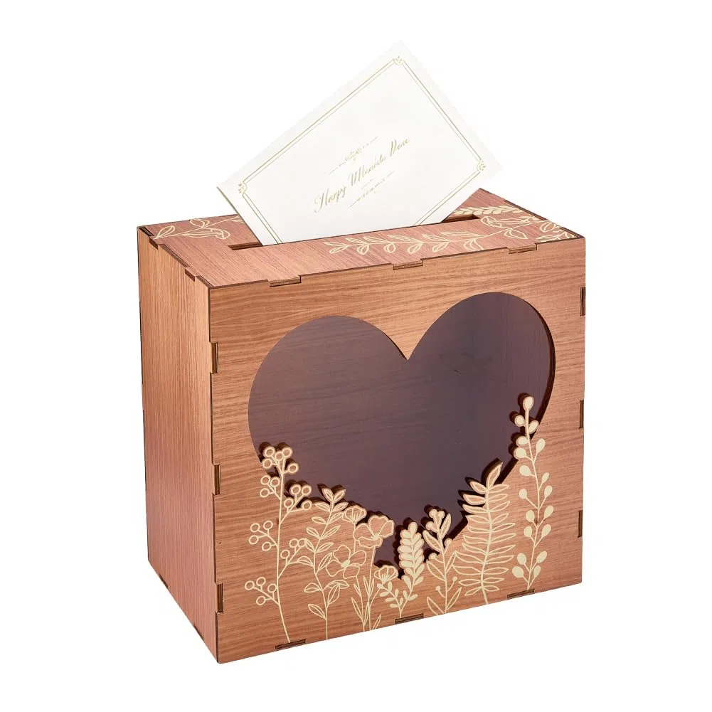 DICOSMETIC Holz Hochzeitskartenbox Hölzerne Kartenboxen Mit Schlitz 9.8x5.9x9.8 Zoll Rustikale Umschlag Geldbox Mit Herzfenster Geschenkkartenboxen Für Geburtstagsempfang Feier Abschlussfeier