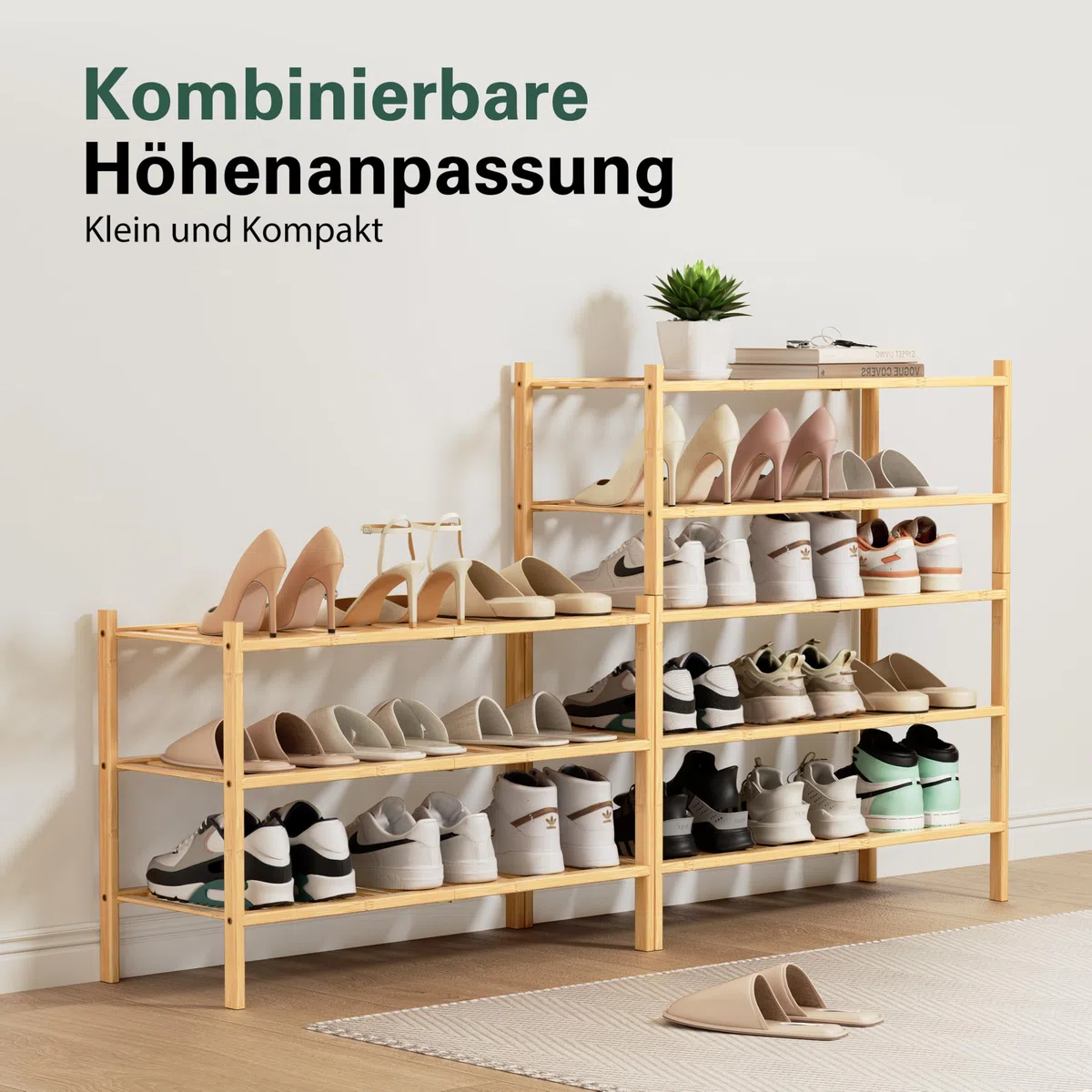 Bambus Schuhregal 3 Ebenen – Schuhschrank schmal platzsparend Holz 68x28x46 cm – Schuhablage Schuhaufbewahrung klein – Schuhständer für Flur Eingangsbereich (Bambus)