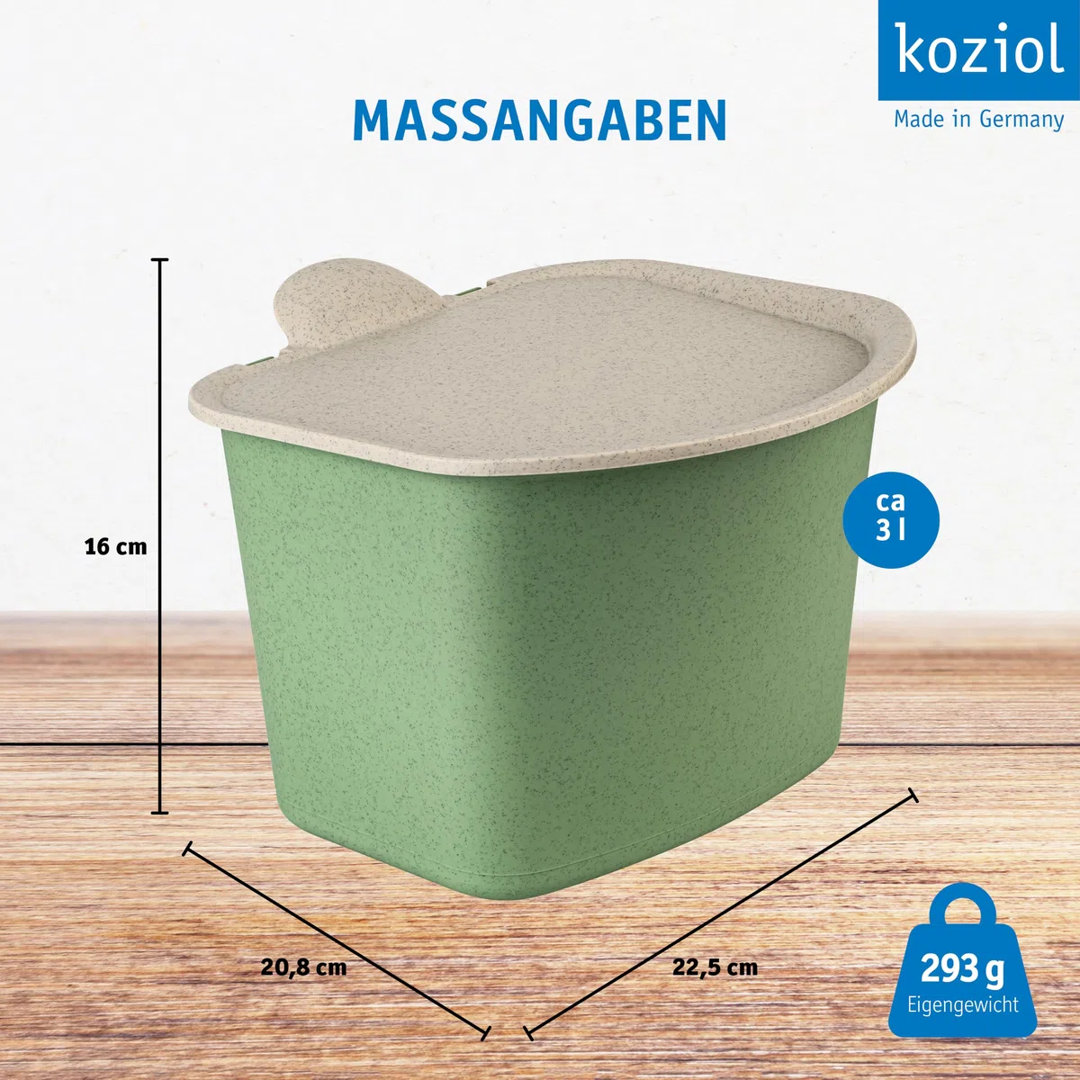 Koziol BIBO Biomülleimer 3 Liter mit Deckel | Küchenabfalleimer, Komposteimer | biozirkulärer Kunststoff, langlebig, kompakt, spülmaschinengeeignet | Küche, Haushalt (nature leaf green)