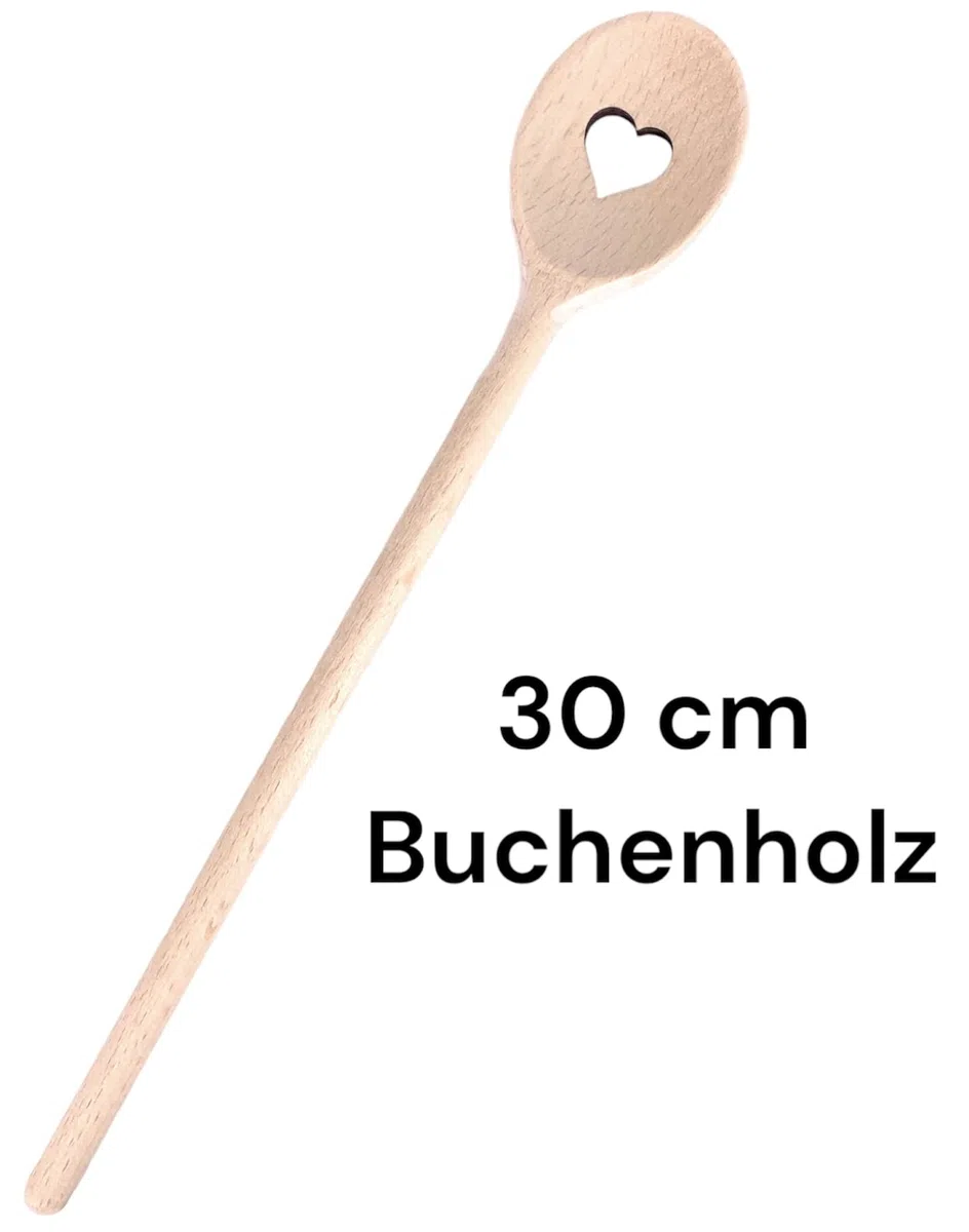 Balna Kochlöffel Herz Motiv Holzkochlöffel 1 Stück, Löffel aus Holz 30 cm gelaserte Herzform, Rührlöffel als Geschenk für Geburtstag oder Hochzeit