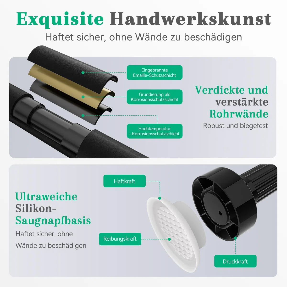 VECTO Teleskopstange zum Klemmen 70-120cm Ø32mm Duschstange ohne Bohren Schwarz Universell Vorhangstange ohne Bohren für Fenster, Kleiderschrank, Badezimmer 1Stück