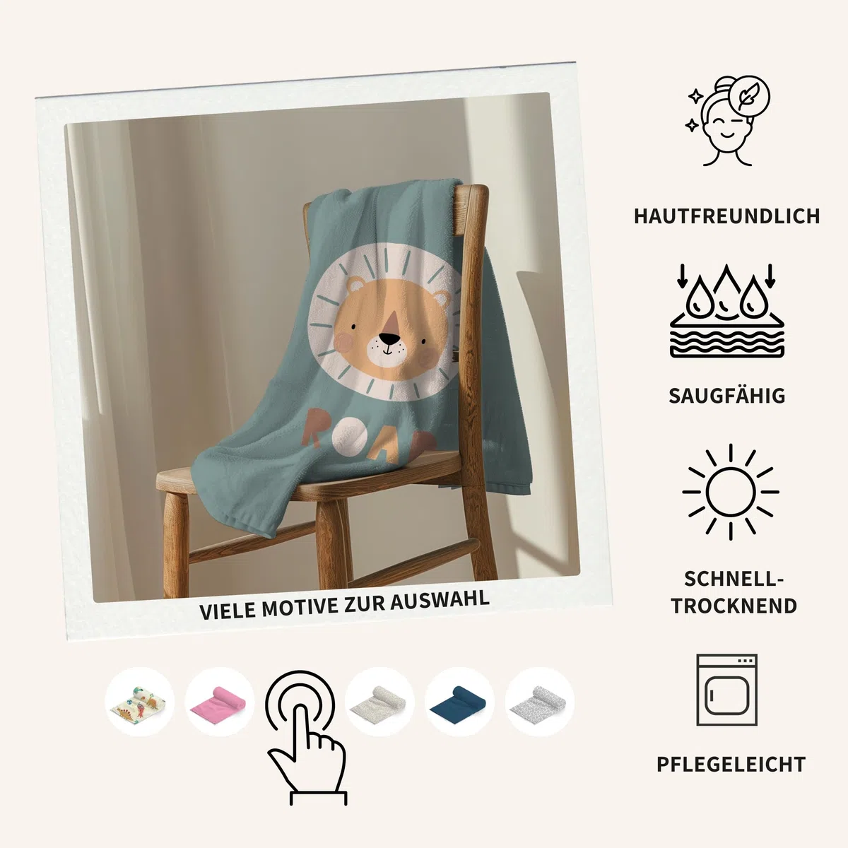 MTOnlinehandel Kinder Strandtuch 70x140 cm – Weiches & Saugfähiges Badetuch mit Löwen-Motiv – Baumwolle & Polyester Mix – Schnelltrocknend