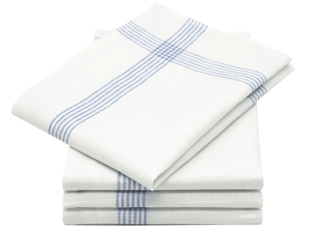 ZOLLNER 4er Set Geschirrtücher, Küchentücher, 50x70 cm, Leinen, weiß blau