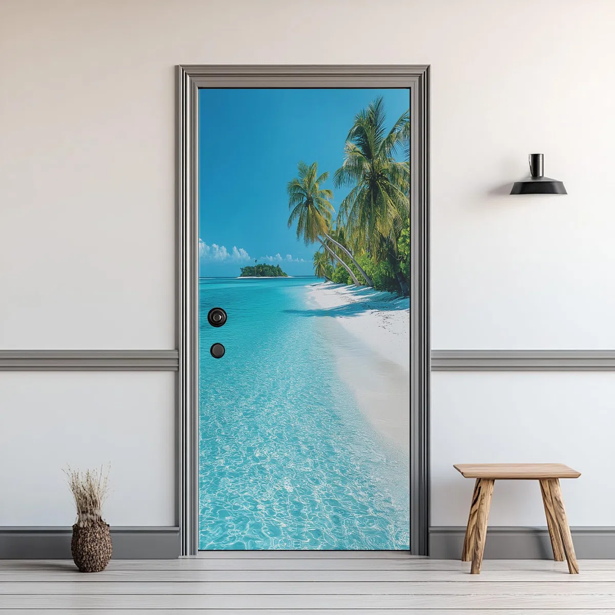 Hawaii Türaufkleber, Tropische Insel Türfolie Selbstklebende Fototapete 77x200 cm, Kokosnussbaum Strand Türposter Abnehmbar Türfolie PVC Für Tür Schlafzimmer Badezimmer Türaufkleber