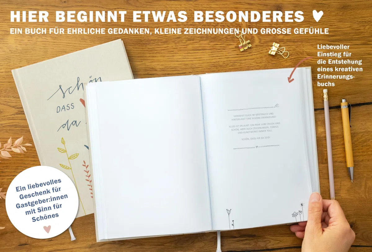 Eine der Guten Gästebuch für Hochzeit, Geburtstag, Taufe, Hochzeitsgästebuch Creme, 144 Seiten dickes FSC Papier, umweltfreundlich, Premium Hardcover mit Fadenbindung, 17x24 cm