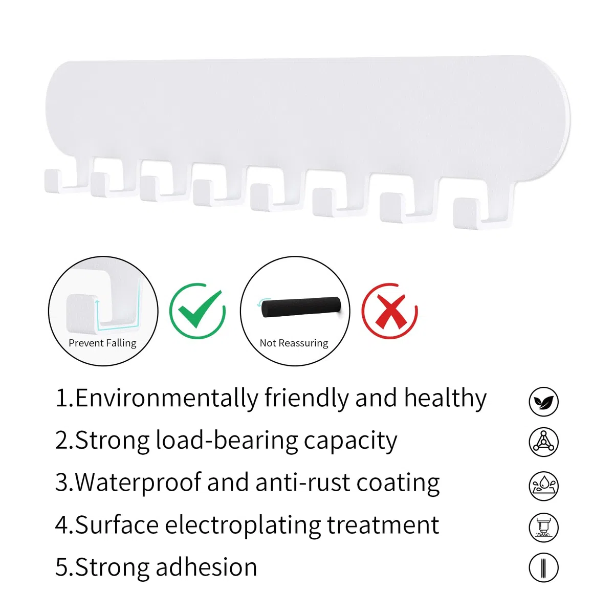 2 Stück Schlüsselbrett Ohne Bohren mit 8 Haken, Schlüsselleiste Selbstklebend Weiß, Schlüsselhalter Wand, Key Holder Wall für Flure, Eingangstüren, Garagen, Badezimmer, Küchen