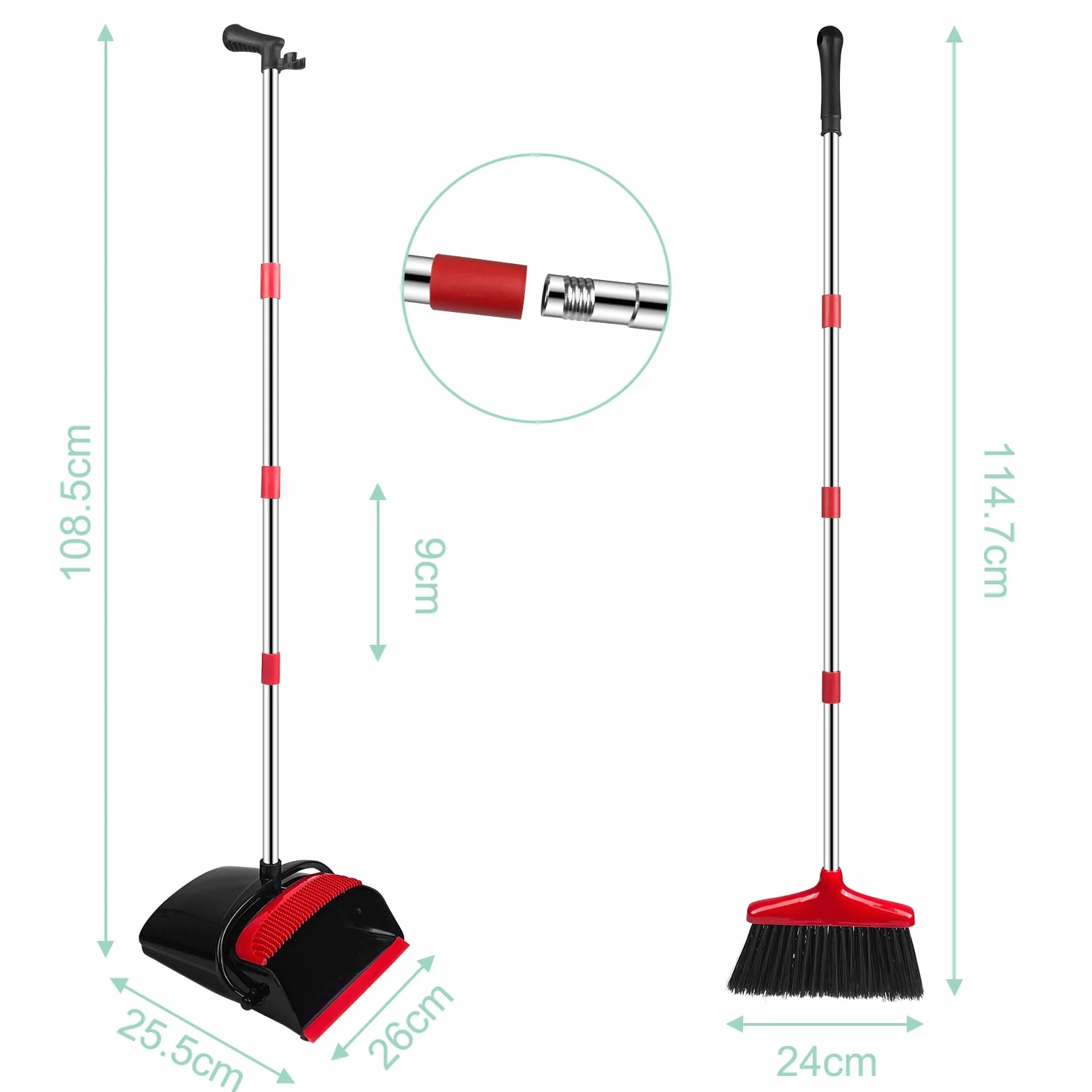 Besen und Kehrschaufel Set, Kehrgarnitur Mit Kamm, Aufrechter Kehrmaschine und Kehrschaufel Combo, Kehrset Classic, Klappbarer Kehrschaufel, für Vorzelt, Haus, Büro, Lobby, Terrasse