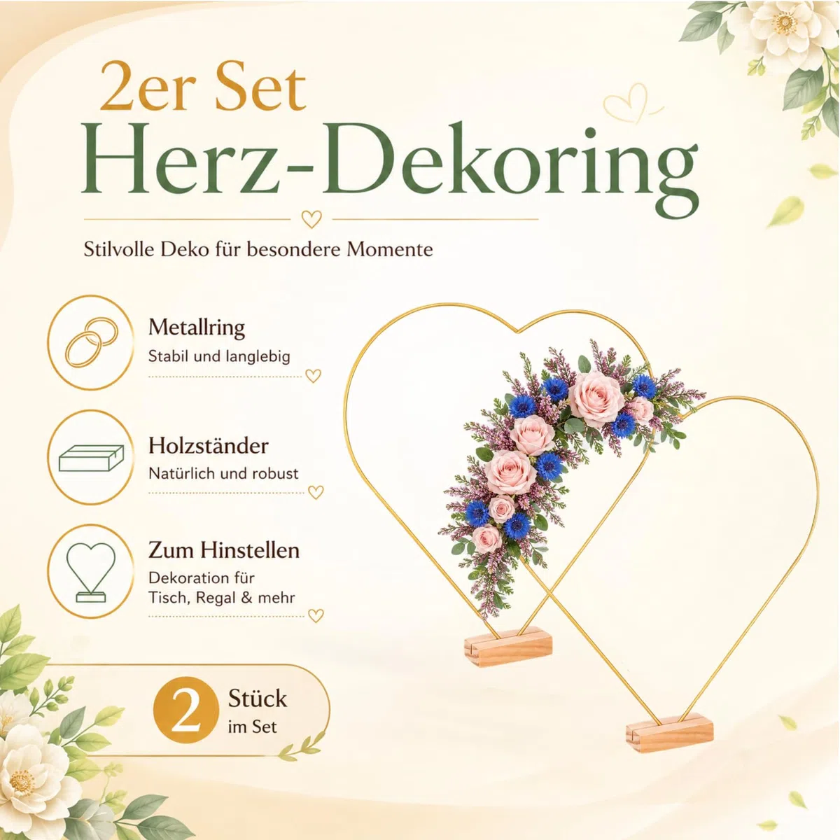 jojofuny 2 Satz Metallring Herzform Mit Holzständer: 30cm Dekoring mit Fuß Für Blumenkränze Für DIY Girlanden, Weihnachten Handwerk, Kreative Wanddekorationen, Hochzeiten projekte
