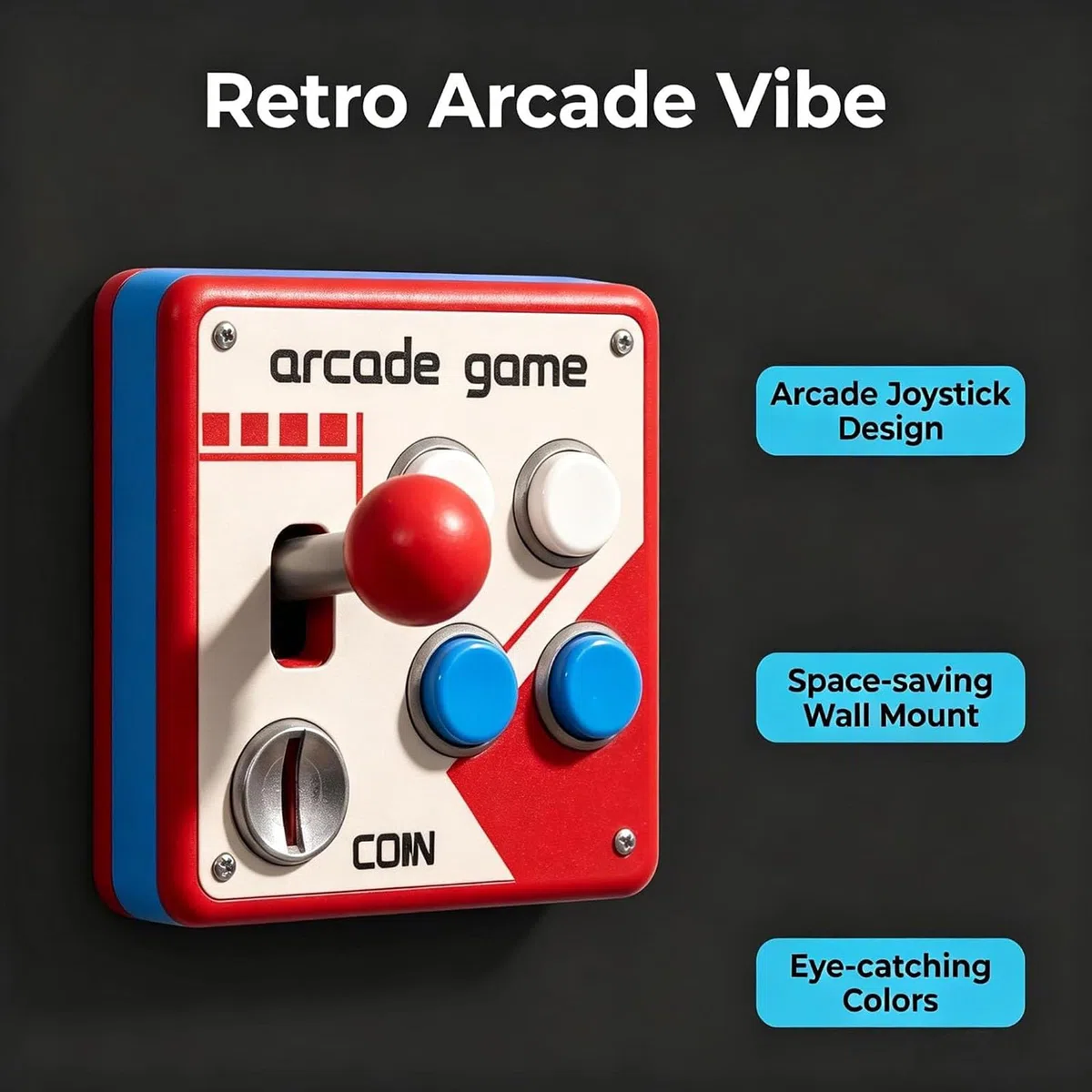 Retro-Arcade-Schalttafel, Vintage-Arcade-Wanddekoration mit klickendem Joystick und bunten Knöpfen, interaktive Klassische Spielzimmer-Wandkunst, Gamer-Geschenk für Männer (2Pcs)