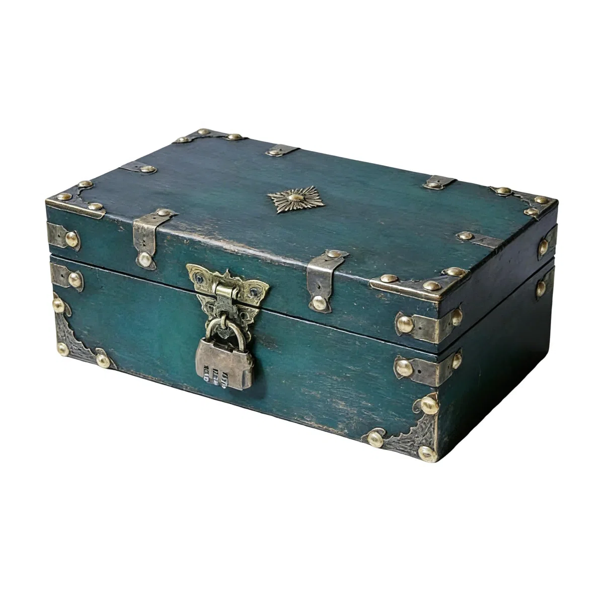 Holzschatzkiste mit Schloss, Vintage-Piraten-Schatzkiste, dekorative Holzaufbewahrungsbox 24 x 17 x 10 cm, rustikale Schmuckschatulle mit Deckel zur Aufbewahrung und Dekoration