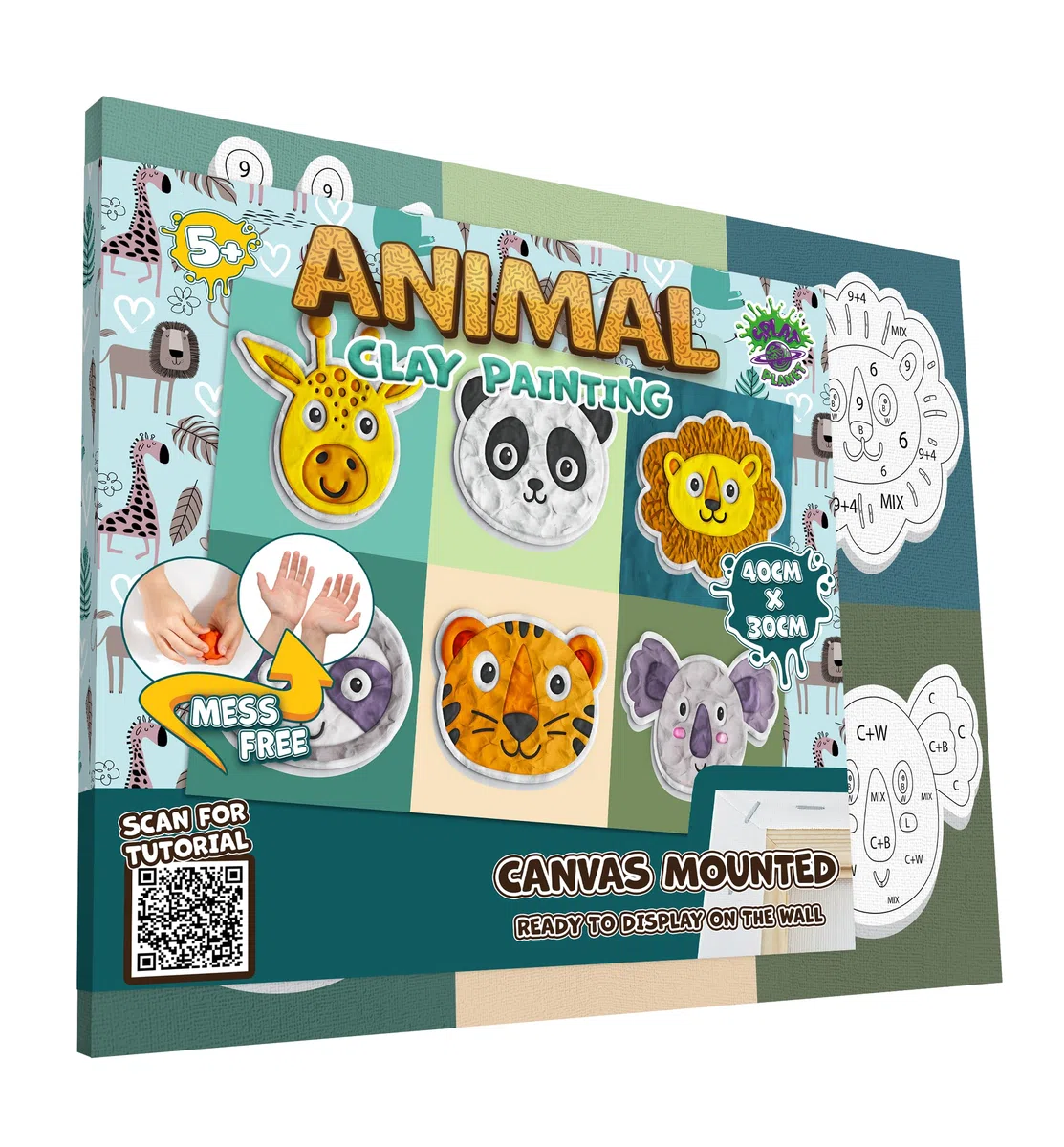 Splat Planet Klecksfreies Tier-Knetmalset, lufttrocknendes Knetmodellierset, sensorisches 3D-Leinwand-Bastelset für Kinder, vorgerahmt 40 x 30 cm