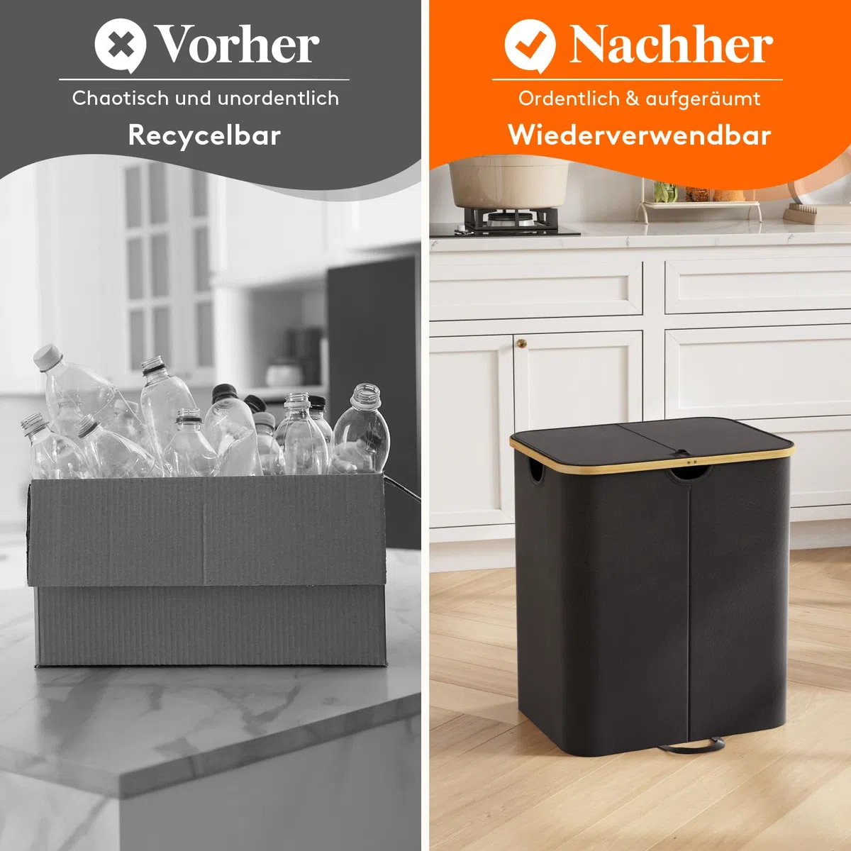 Lifewit 120L Pfandflaschen Sammelbehälter 2 fächer mit Deckel, Groß Pfandflaschen Behälter 2 Tragetasche für ErhaltenFlaschensammler eignet sich für Küche, Küche Abstellraum Flaschentasche, Schwarz