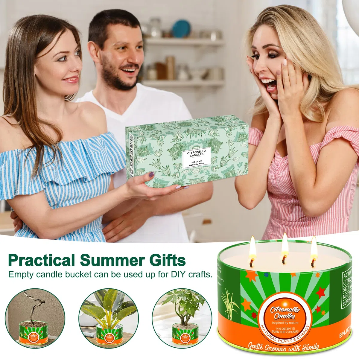 Aottom Citronella Kerze Outdoor groß, 2 x 400g Outdoor Kerzen Natürliche Sojawachs Zitronella Kerze Garten mit 3 Docht Citronella Duft Kerze für Garten | Camping | Picknicks | 160 Stunden Brenndauer