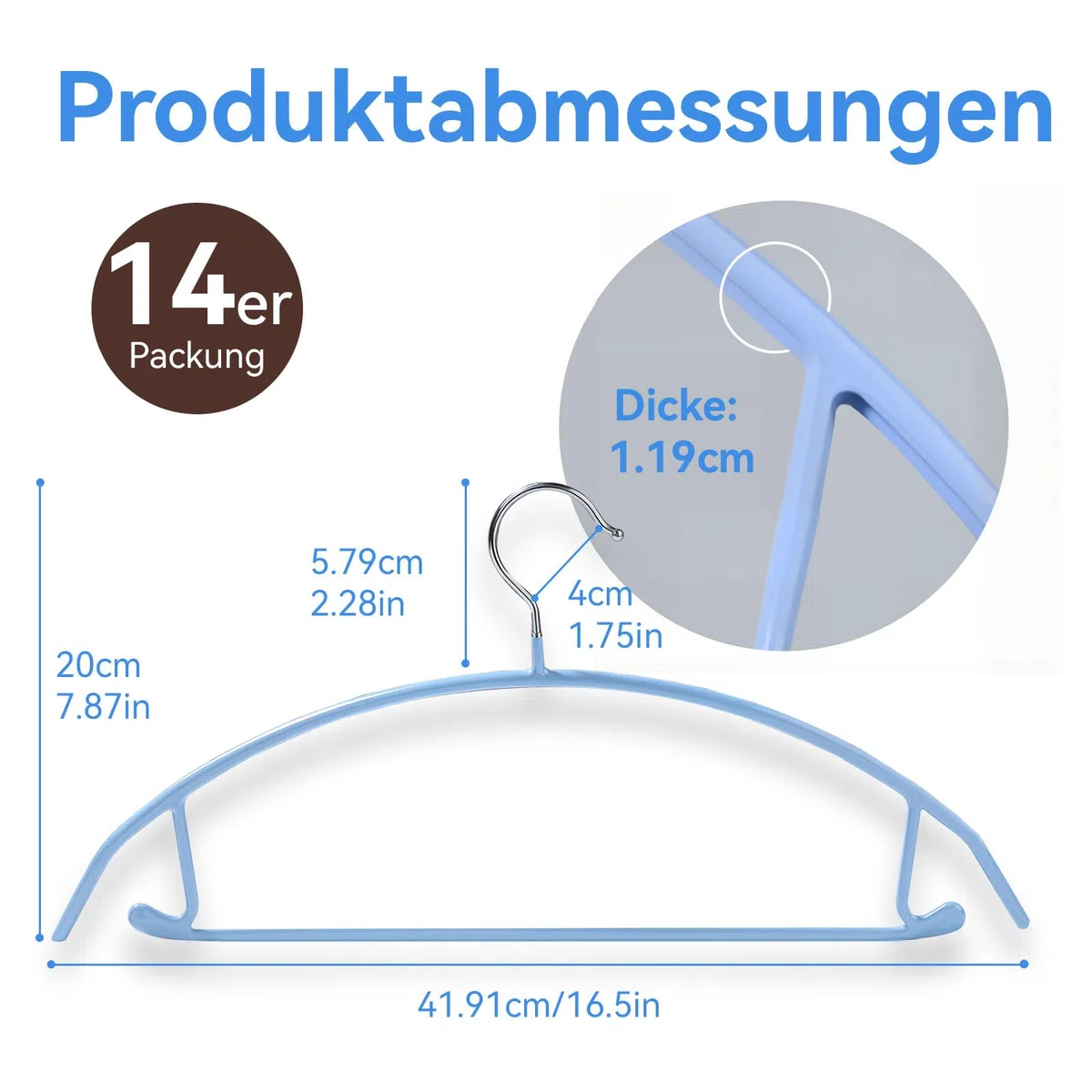 MOPUP Kleiderbügel, 14er-Pack, Pulloverbügel ohne Schulterwulst, 42 cm breite, robuste Kleiderbügel für den Kleiderschrank, rutschfeste Metallbügel mit PVC-Beschichtung für Pullover, Anzüge, Kleider,