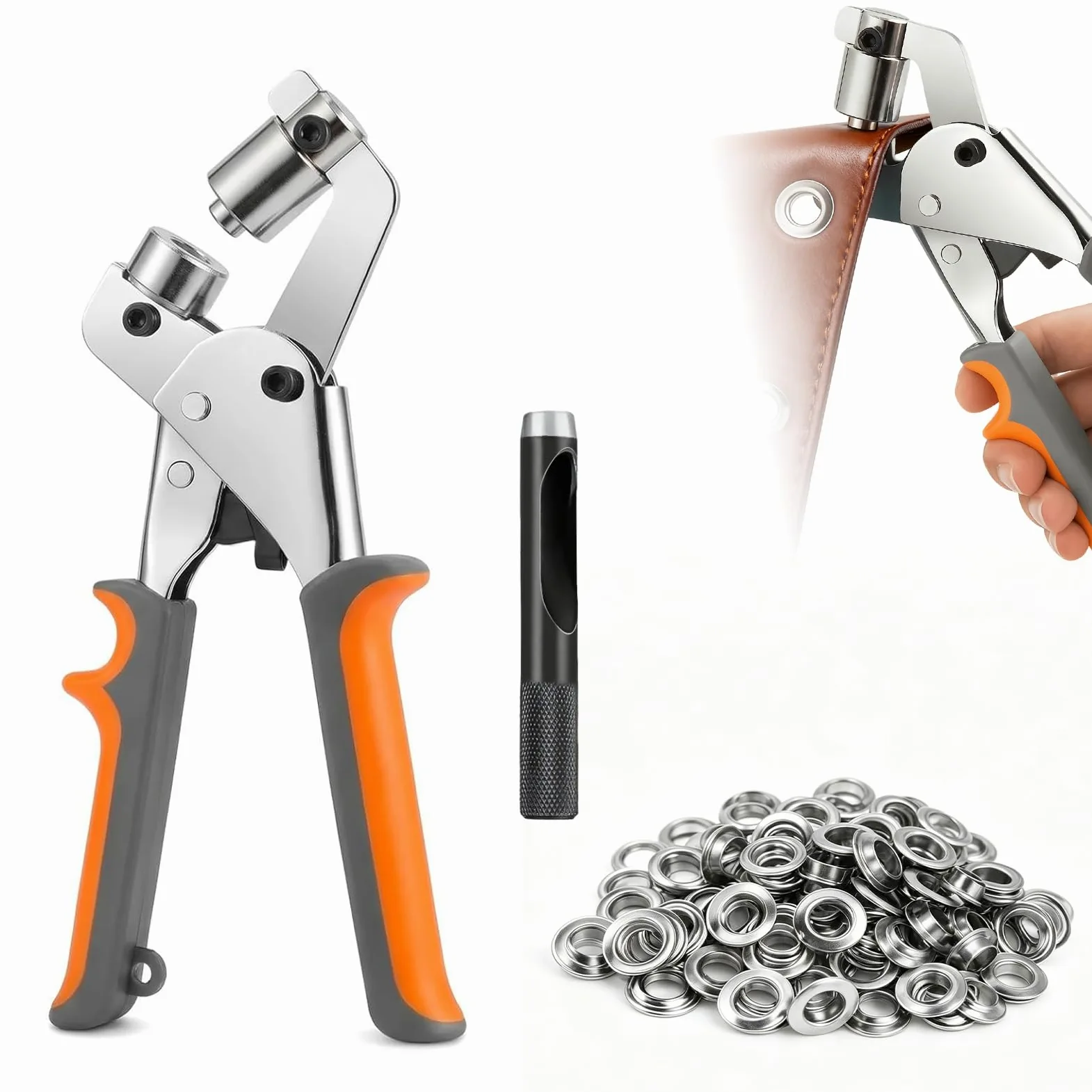 Ösenzange Set,Ösen-Werkzeug-Set mit 200 Ösen (Innen-Ø 10mm),Pressen-Sets,Ösen-Sets,Ösens-Stanzer für Planen,Markisen,Stoffe,Sonnensegel und Kunstleder