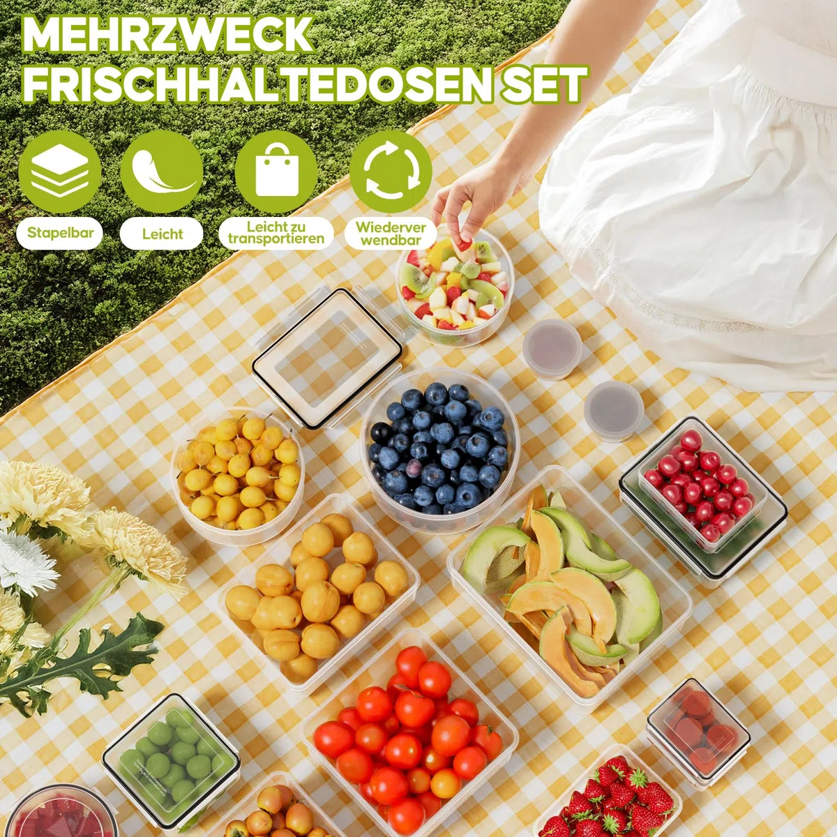 Wwtop 42er Frischhaltedosen mit Deckel, Vorratsdosen Set (21 Behälter + 21 Deckel), Meal Prep Boxen, Auslaufsicher Aufbewahrungsbox mit Deckel Küche für Mikrowellen Kühlschrank, BPA-Frei