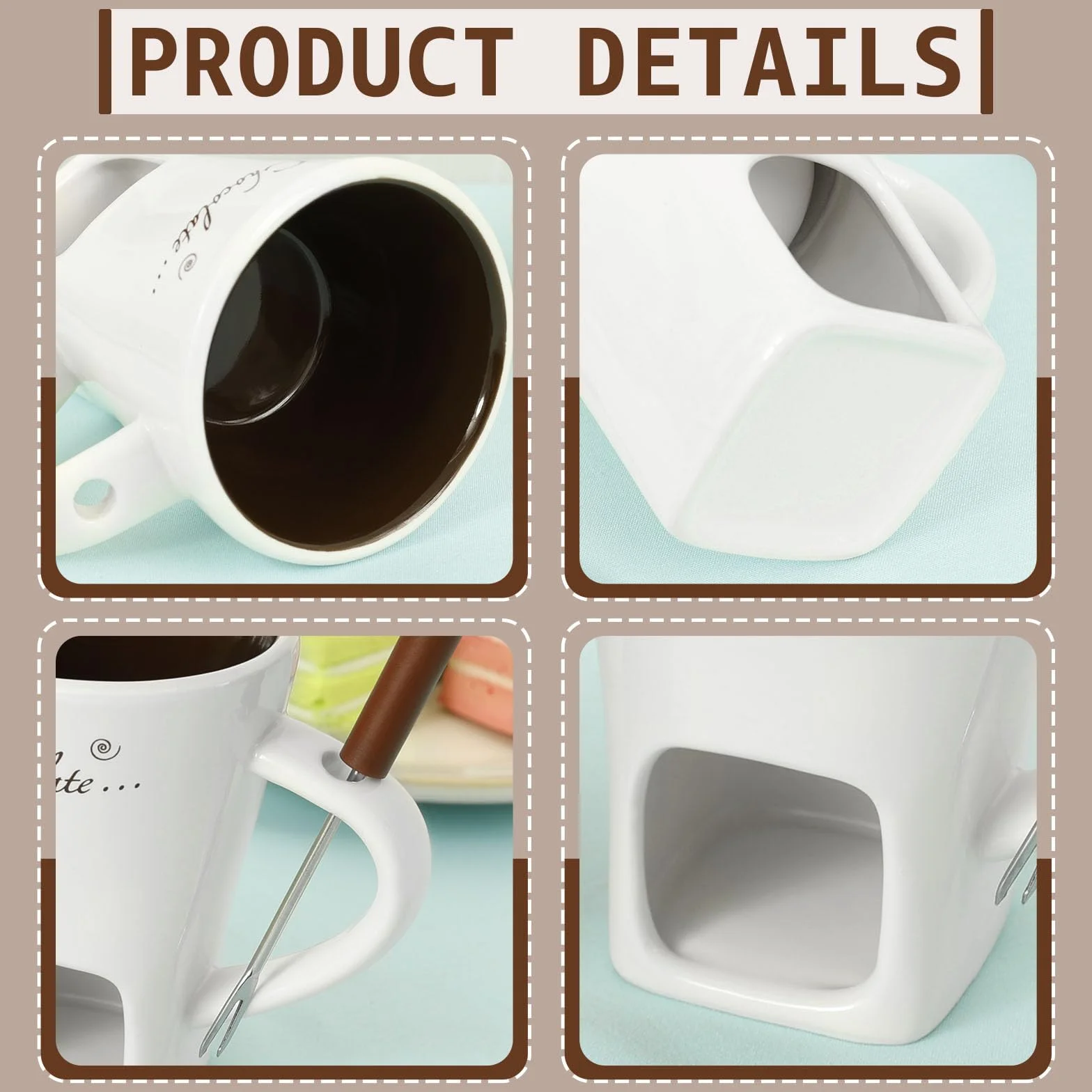 2 Stück Keramik Schokofondue Tasse,Becher zum Schmelzen von Schokolade mit Gabel,200ml Schokoladen Fondue Becher Set,Mehrzweck Schokoladenfondue Becher für Käse,Schokolade,Butter und Karamell