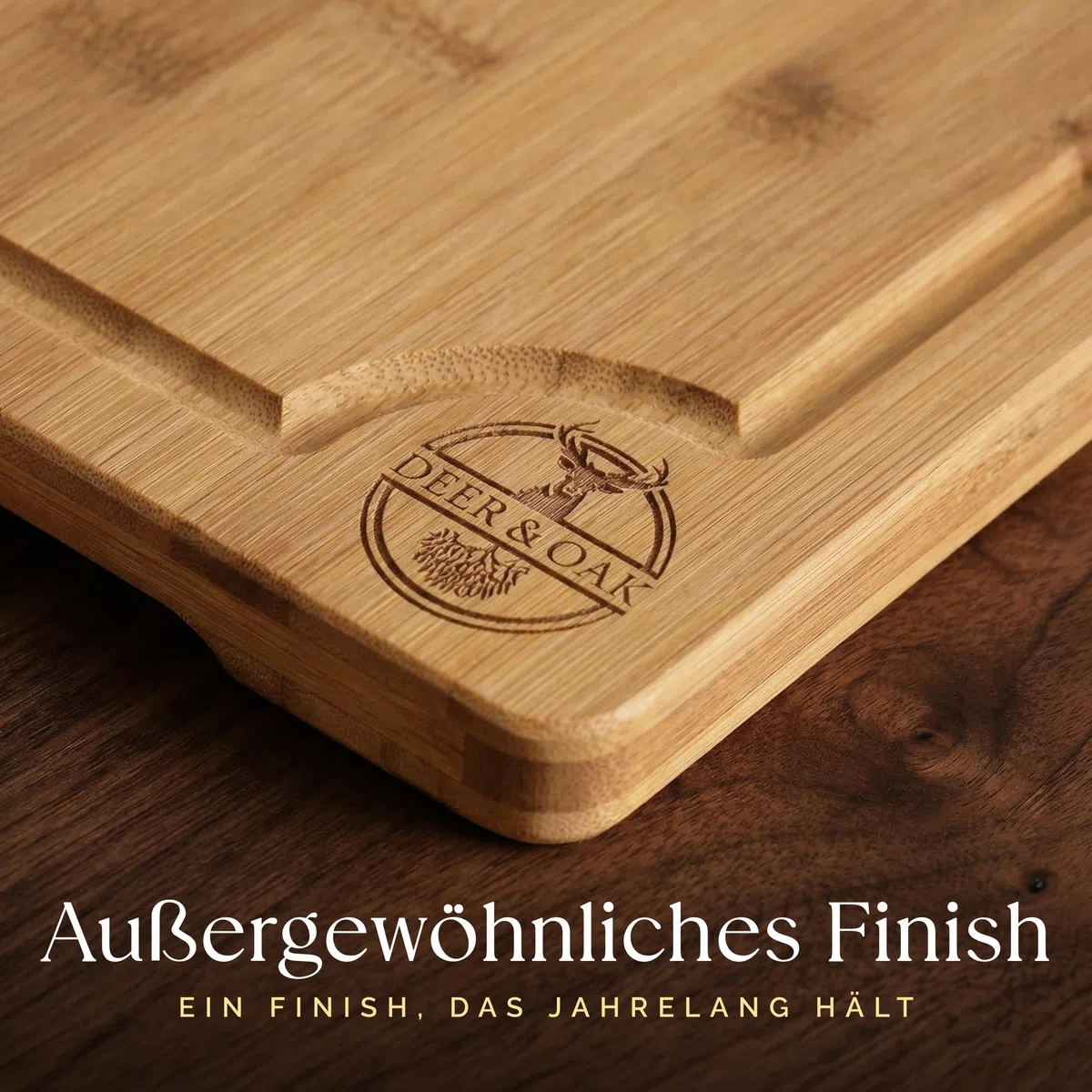 Deer & Oak Schneidebrett Holz Set 3-teiliges Vorgeölt Bambus Schneidebrett mit Griff & Saftrille, Küchenbrett, Schneidebretter Holz, Schneidbrett, Holzbrett Küche