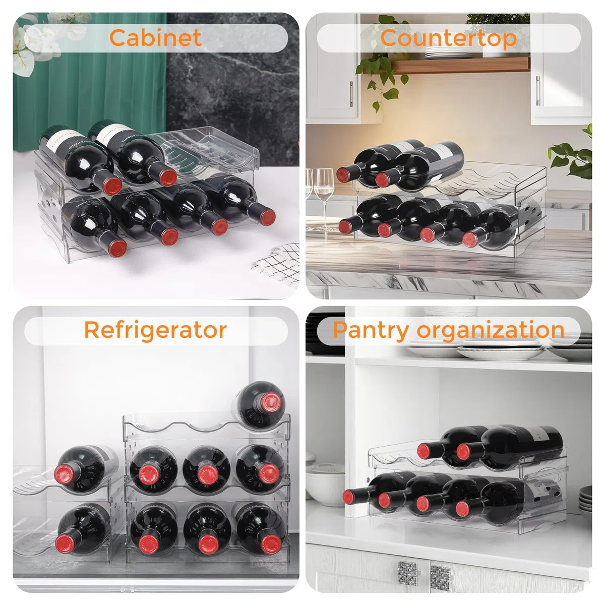 BoxedHome Stapelbarer Flaschenhalter Weinflaschen Halter Weinregal Wein, Flaschen Organizer, Flaschenregal Kühlschrank, Flaschenhalter Küche für Kühlschrank,Schrank,Büro (2 Stück 8 Flaschen)