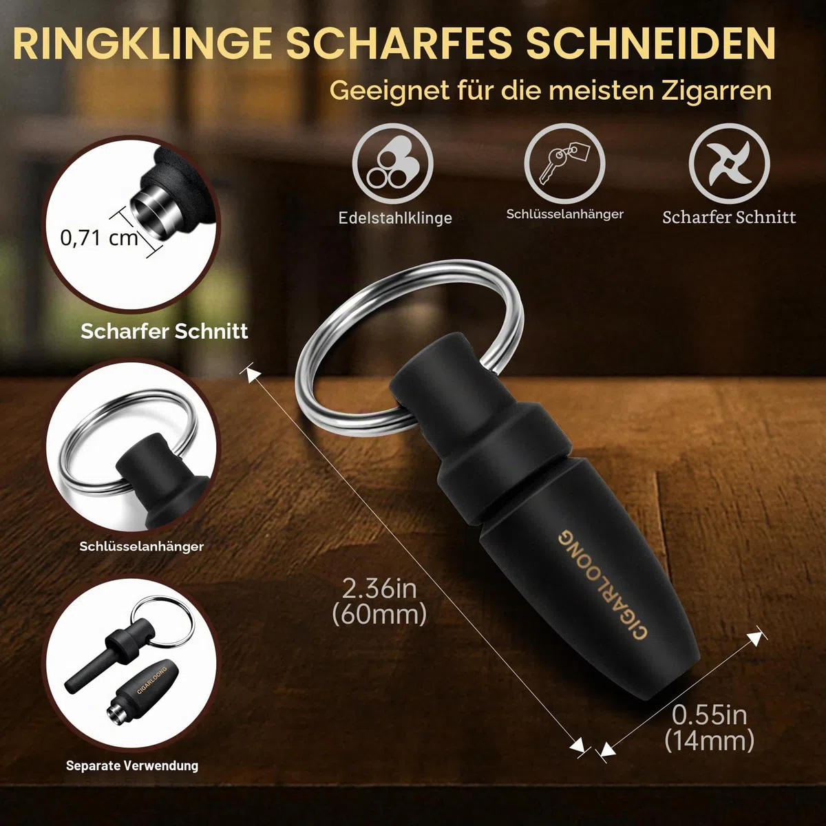 CIGARLOONG Zigarren-Aschenbecher- und -Beschneider-Set. Keramischer Aschenbecher mit V-Beschneider, Guillotine-Beschneider und Zigarrenstich. Ein Zigarrenzubehör-Set,Geschenk für Männer (Schwarz)