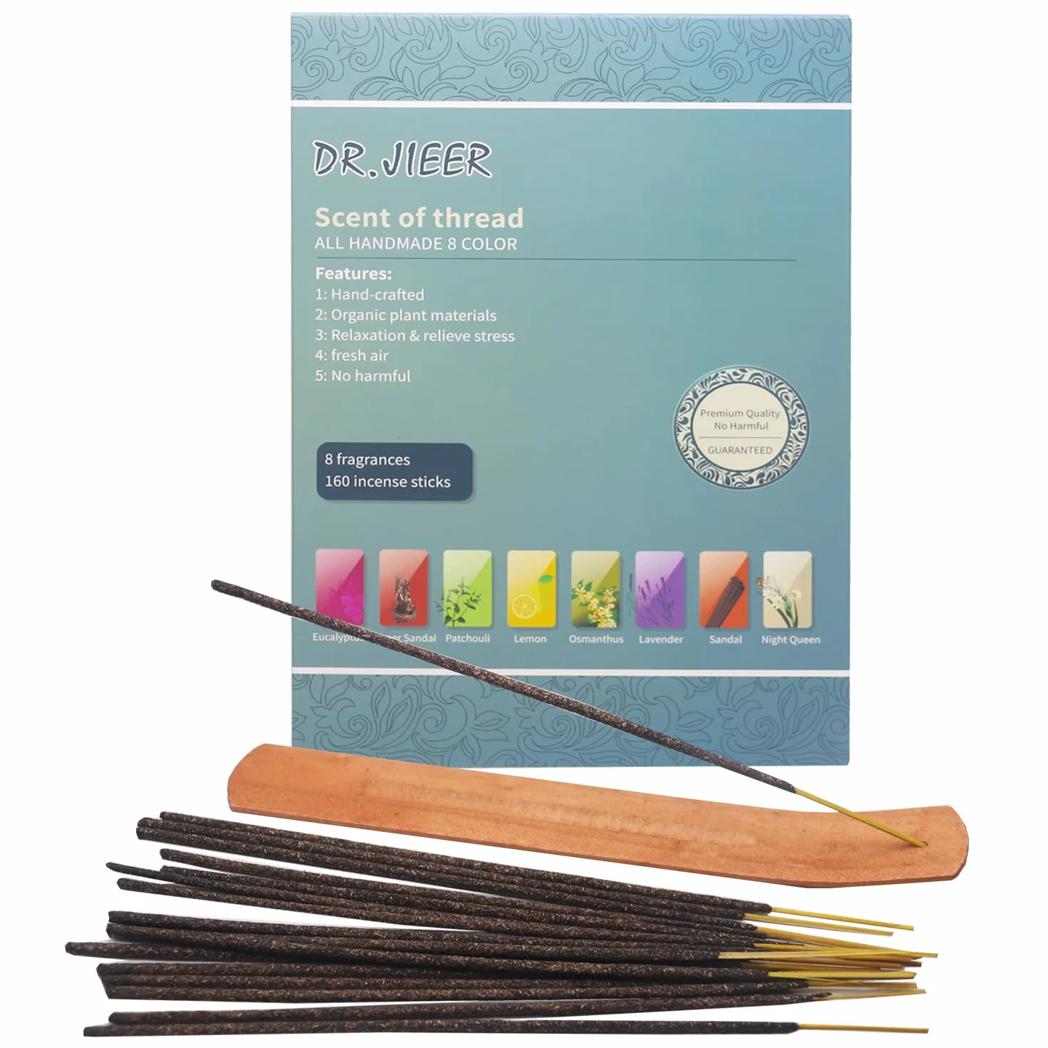 Räucherstäbchen-Geschenkset,160 Sticks insgesamt, Lavendel,Patschuli,Sandelholz,Osmanthus,Zitronenduft,Vanille,Nachtlavendel, Sandelholzfächer + Räucherstäbchenhalter