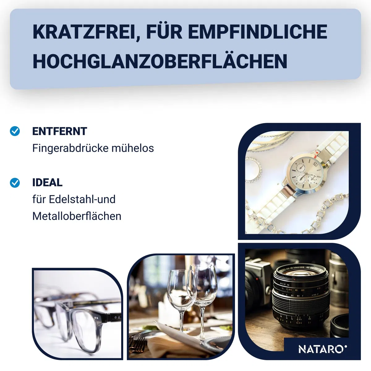 NATARO® 3 Stück Glanzzauber Microfaser Glaspoliertuch – Spiegeltuch – Made in Austria – 100% fusselfreies Poliertuch für Glas, Hochglanzoberflächen, streifenfrei, Mikrofaser, ca.48x68cm