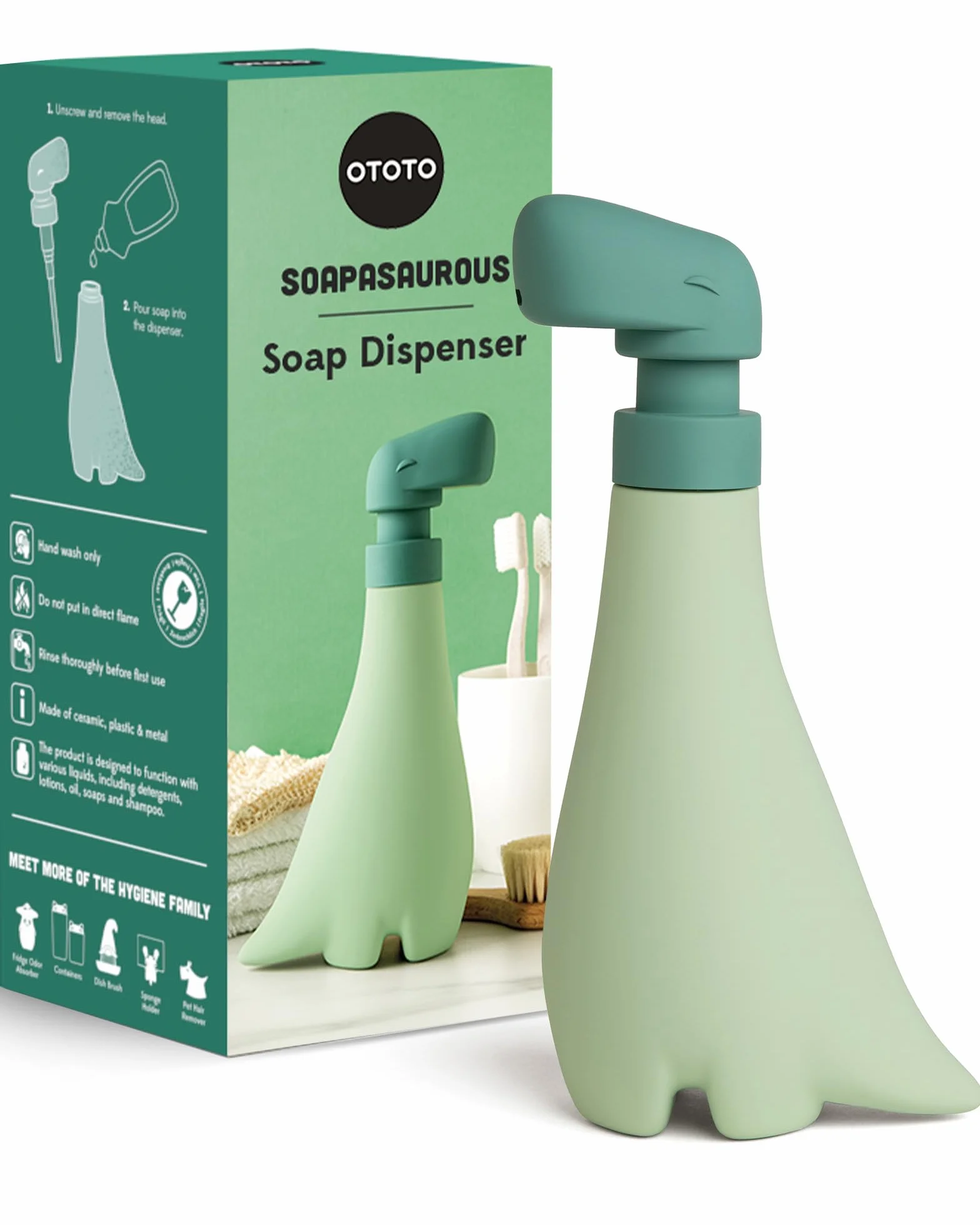 OTOTO Neuer Soapasaurous Dino Handseifenspender - Niedliches Badezimmerzubehör, Flüssigspülmittelspender, Dinosaurier, Niedliches Küchenzubehör, Geschenke für Kinder