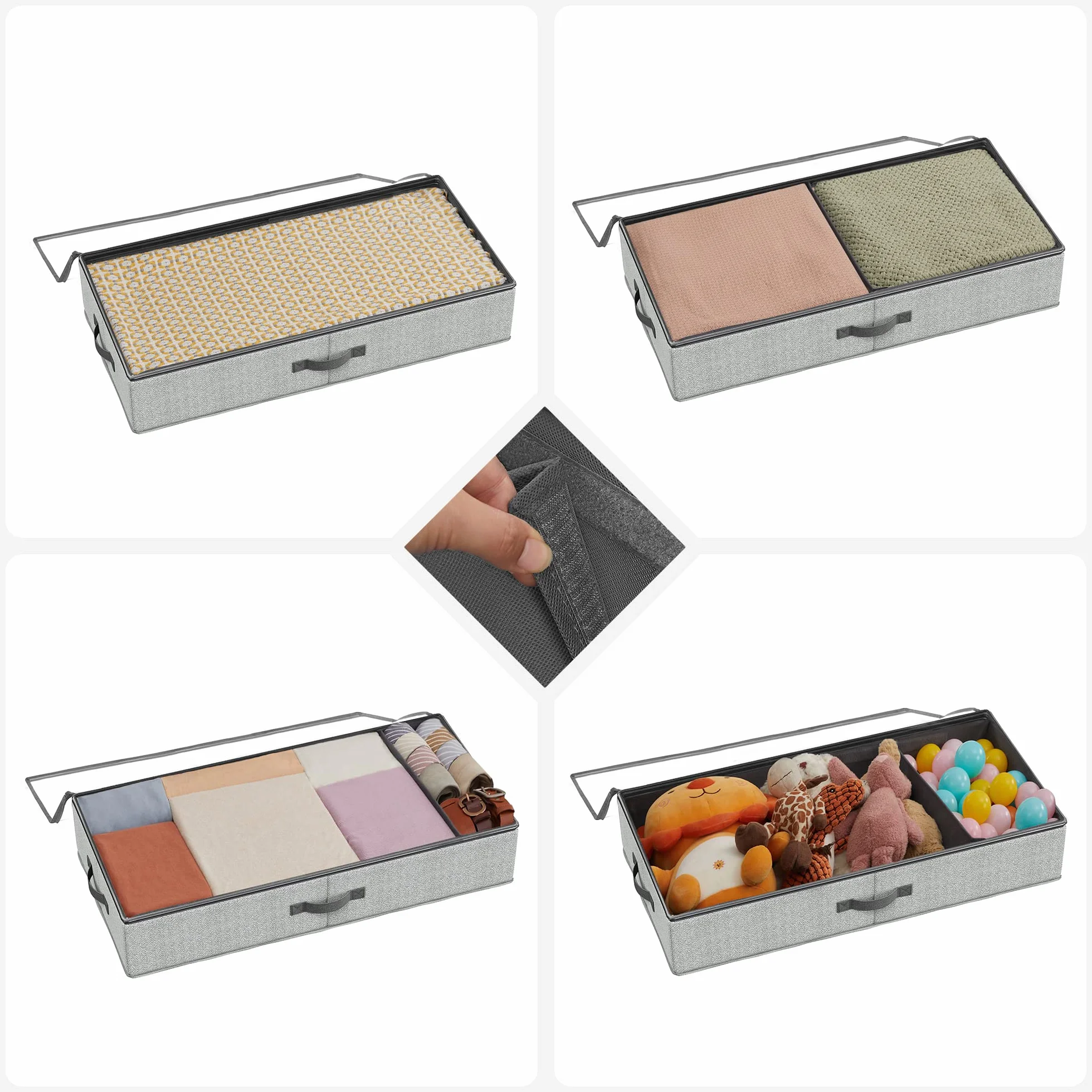 SONGMICS Unterbettkommode, 2er Set, Unterbett Aufbewahrungsbox mit Sichtfenster, Faltbarer Organizer, unter dem Bett oder auf dem Schrank, Vliesstoff, platzsparend, grau RUB002G01