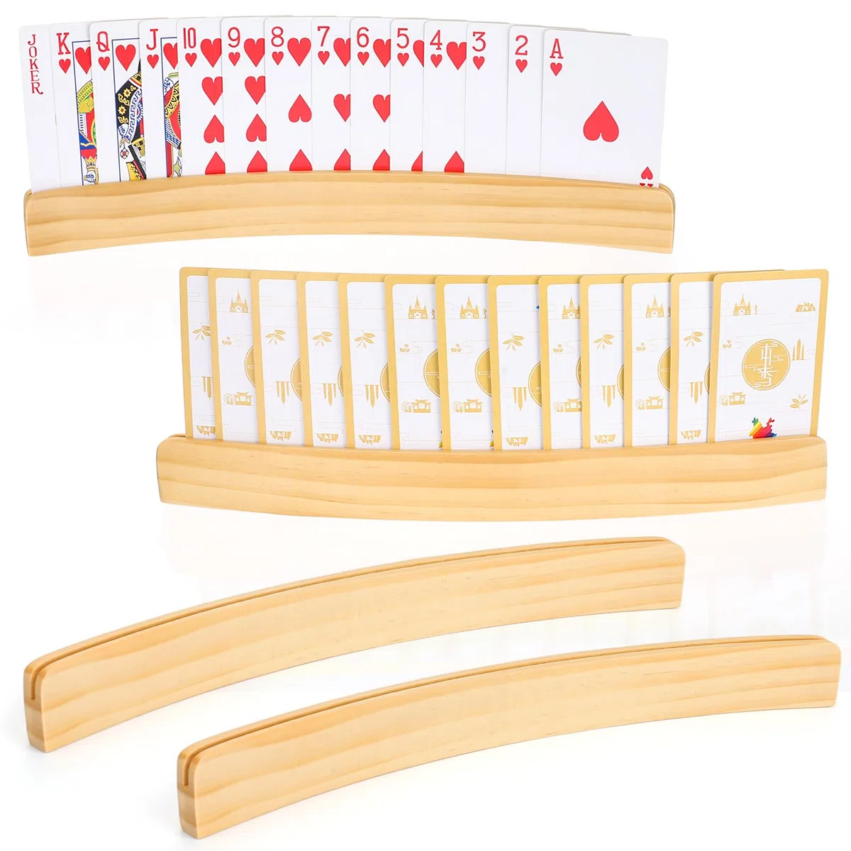 4 Stück Kartenhalter Kinder Holz,Multifunktional Kartenhalter Spielkarten Freisprech Spielkartenhalter aus Holz für Kinder Senioren Erwachsen
