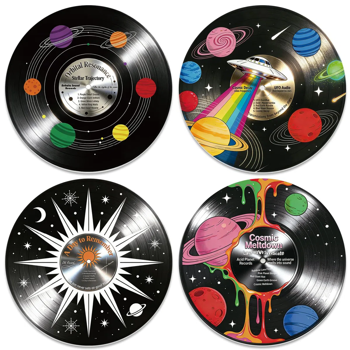 twinklemon 4 Stück Kosmische Thema-Vinyl-Wanddekoration, gefälschte Albumhüllen, Musikposter, ästhetische Wanddekoration, selbstklebende Wanddekoration, Retro-Aufkleber für Schlafzimmer und Wohnzimmer