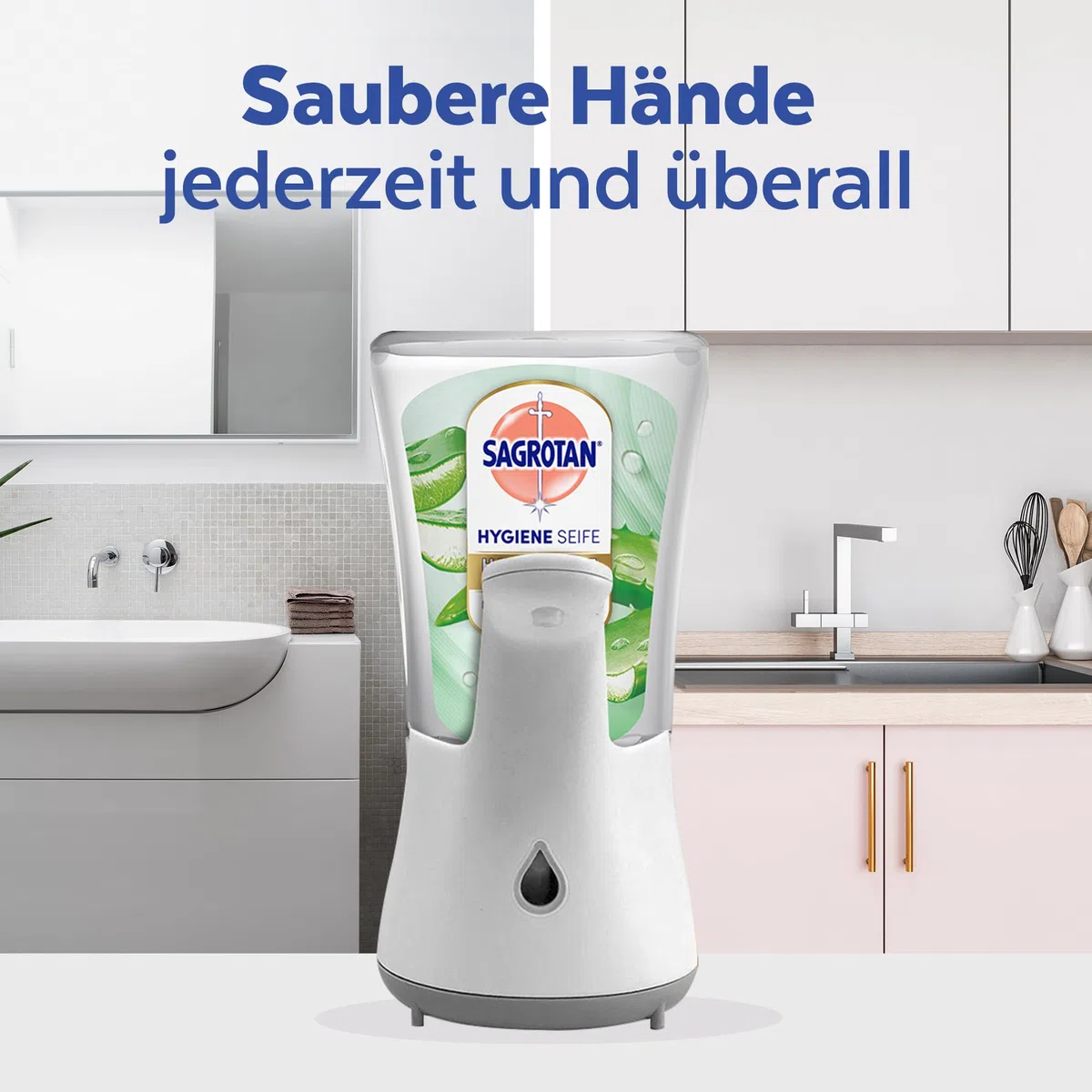 Sagrotan No-Touch Automatischer Seifenspender Weiß – Vorratspack – Inkl. Sagrotan Nachfüllern Aloe Vera – 2 x 250 ml Flüssigseife