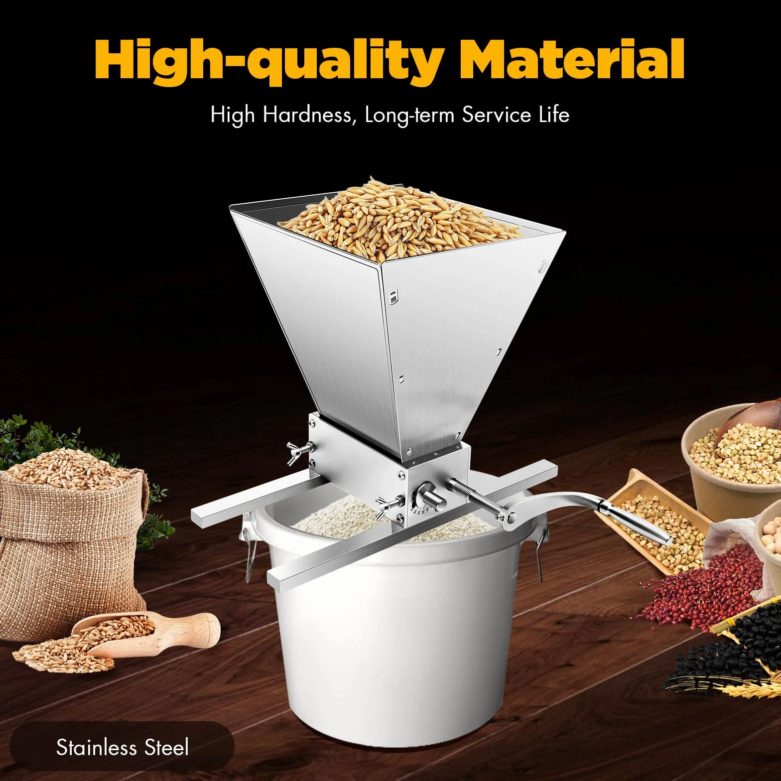 4L Manueller Getreidebrecher Malzmühle Schrotmühle Schrotmühle Flockenquetsche Getreidemühle Verstellbare Malzmühle Flockenquetsche Mit 2 Aluminiumstangen Für Home Brew Biermühle