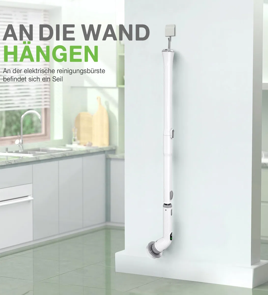 Elektrische Reinigungsbürste mit 4 Aufsätzen, 400 U/min Turbo, Teleskopgriff & 2500mAh Akku – Bad, Küche, Fliesen, Auto, Fugen – Kabellos & wasserdicht