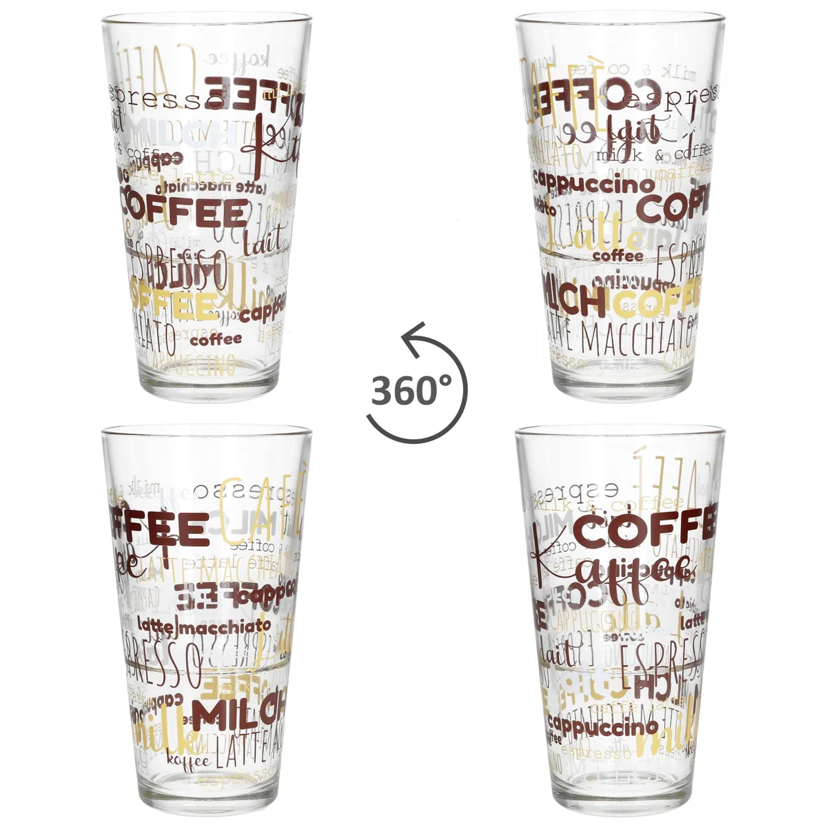 MamboCat 6er Set Candy Latte Macchiato Gläser mit Schrift-Dekor I 380 ml I stapelbare Kaffee-Gläser für EIS-Kaffee, Cafe au Lait, Frappé & Co.