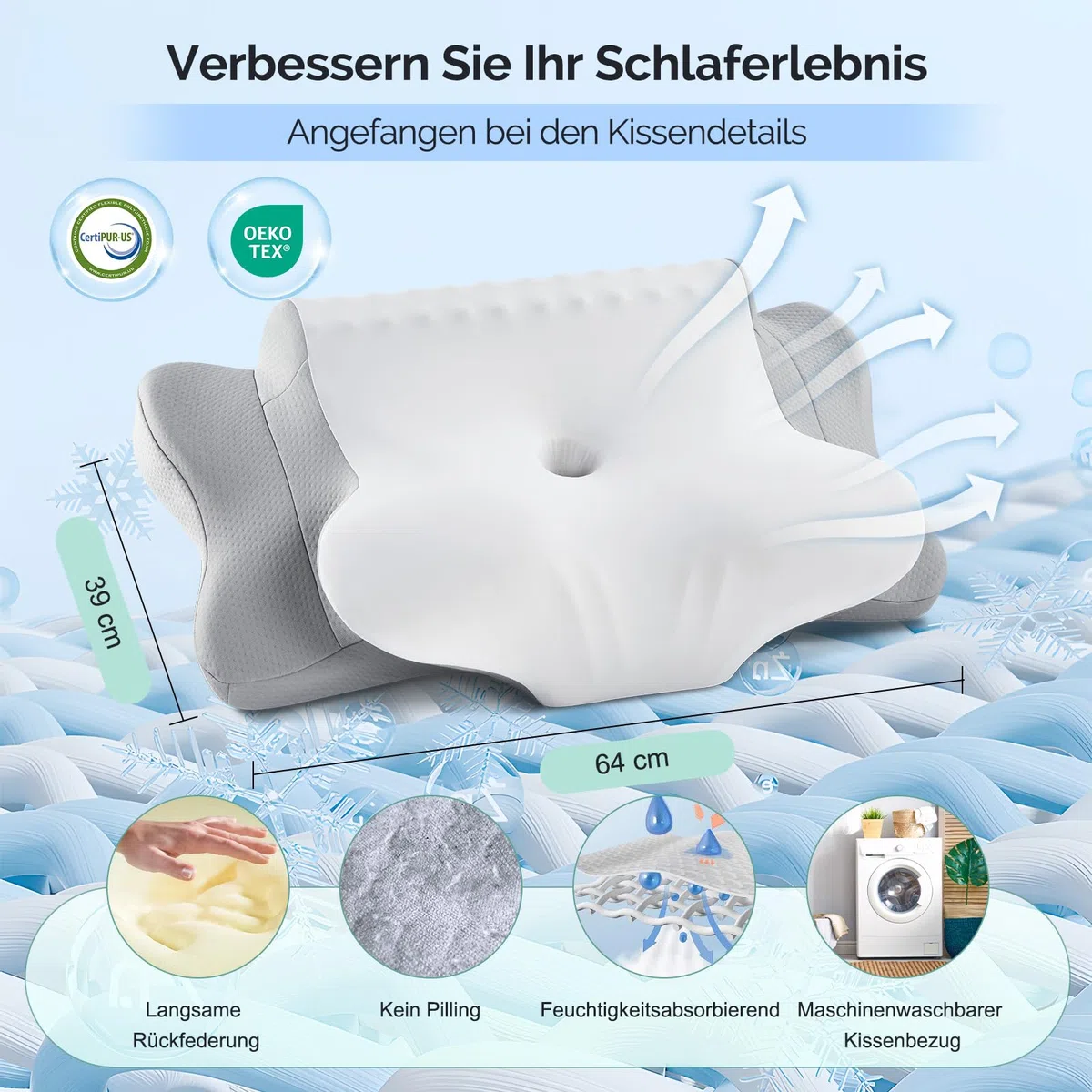 Nackenkissen Kopfkissen, Memory Foam Kissen Ergonomisches Kopfkissen, Nackenstützkissen für Seitenschläfer, Rücken und Bauchschläfer